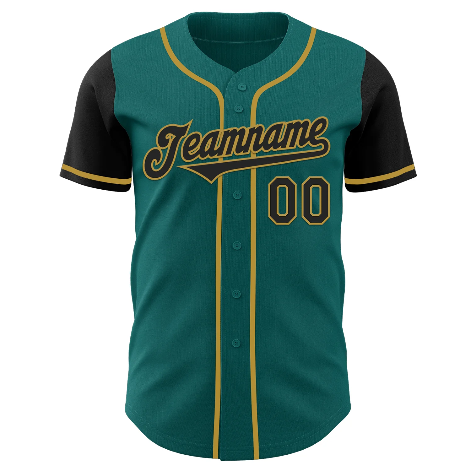 Custom Teal Black-Old Gold Authentic Two Tone Baseball Jersey - Image 2