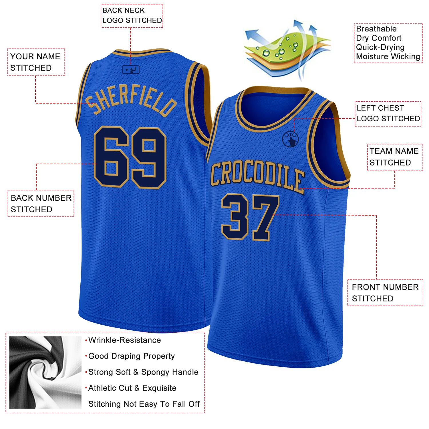 Custom Thunder Blue Navy-Old Gold Authentic Basketball Jersey - Image 2