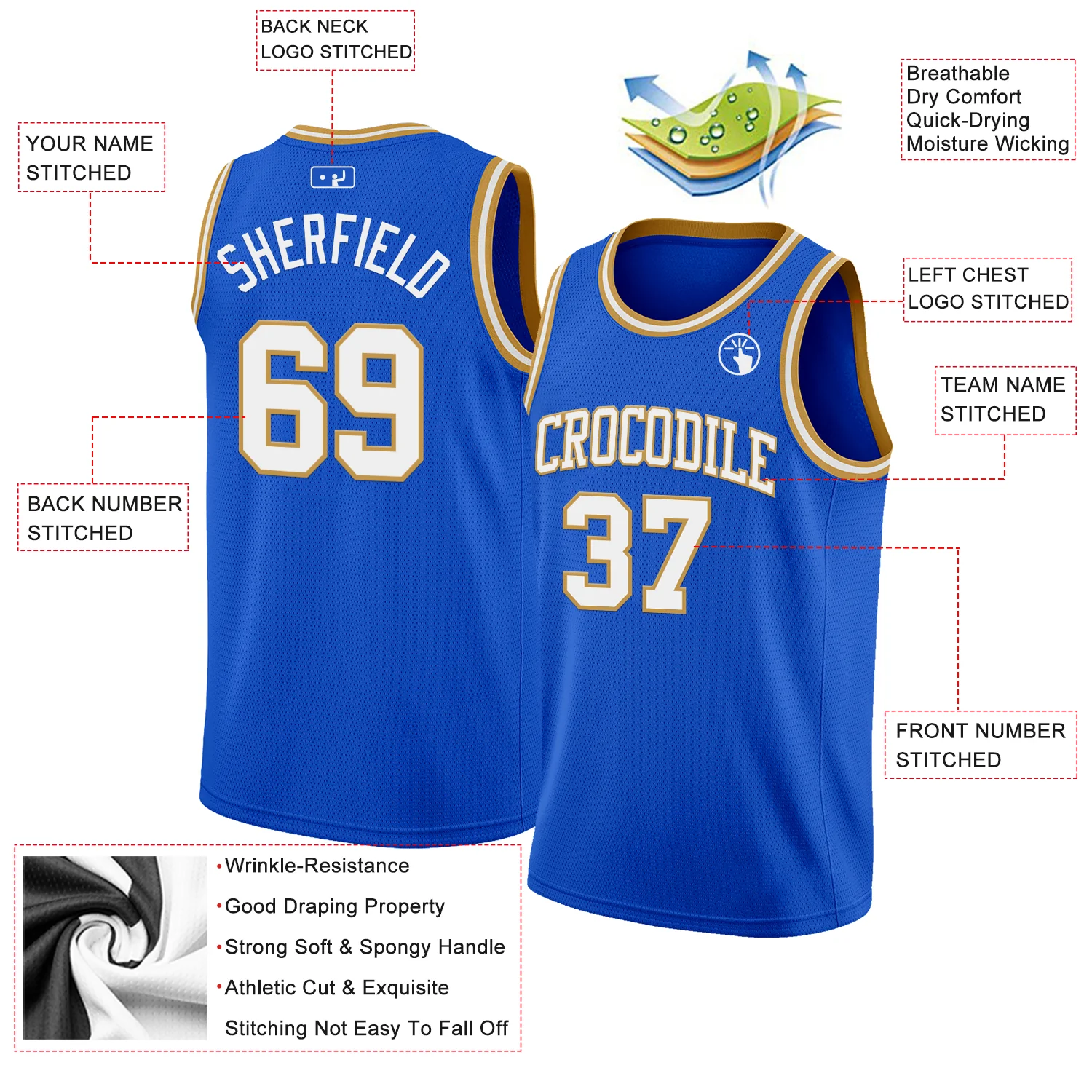 Custom Thunder Blue White-Old Gold Authentic Basketball Jersey - Image 2