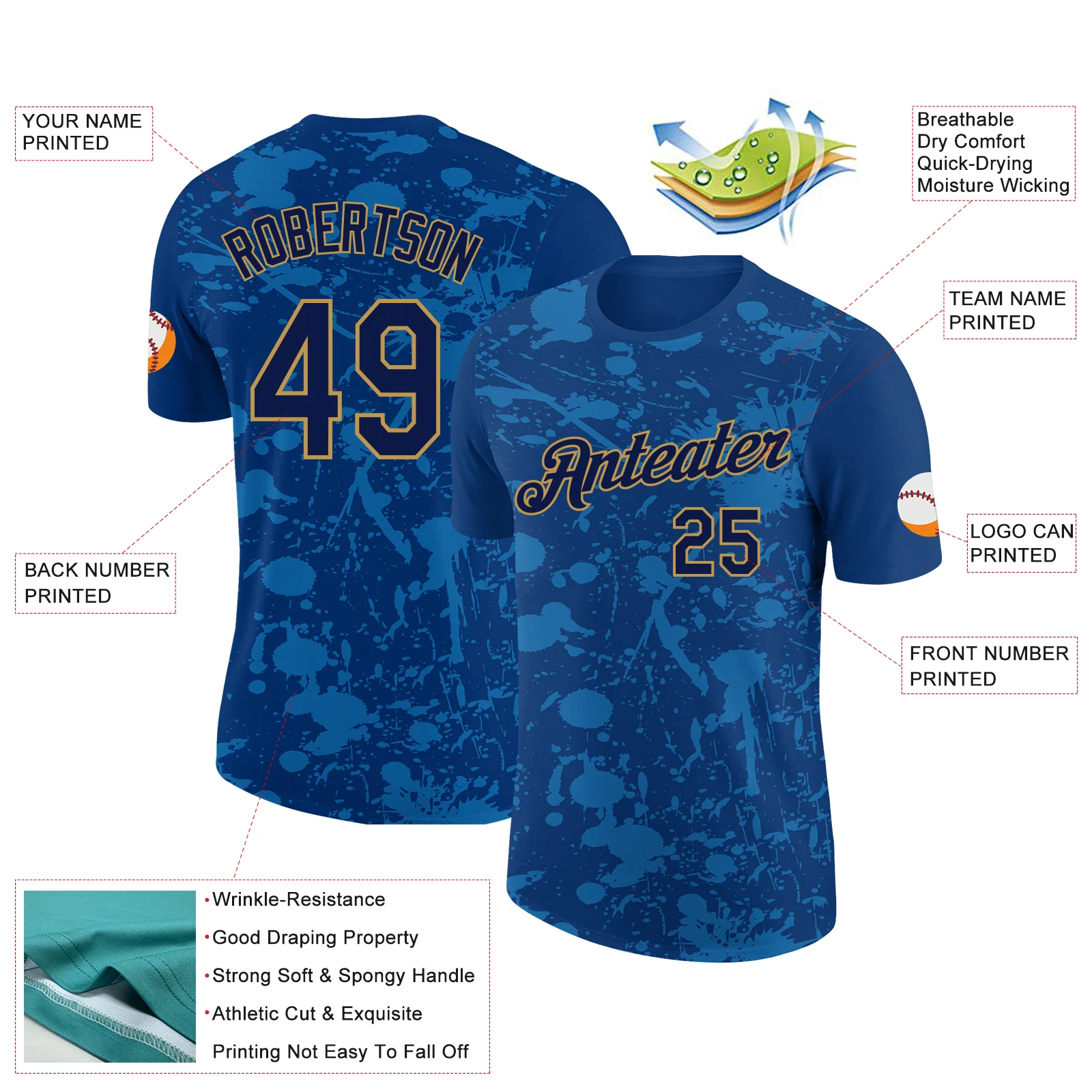 Custom US Navy Blue Navy-Old Gold 3D Esports Performance T-Shirt - Image 2
