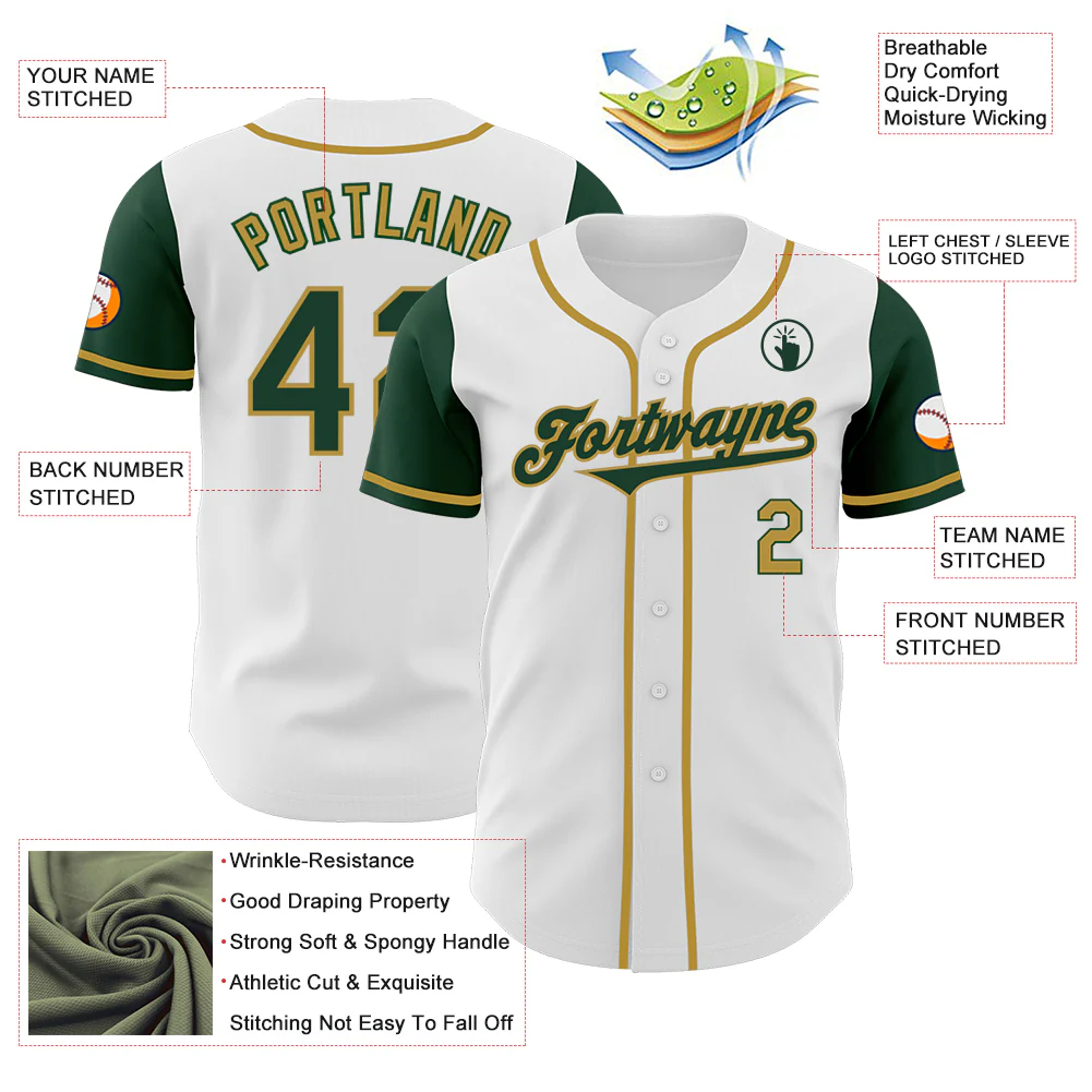 Custom White Green-Old Gold Authentic Two Tone Baseball Jersey - Image 3