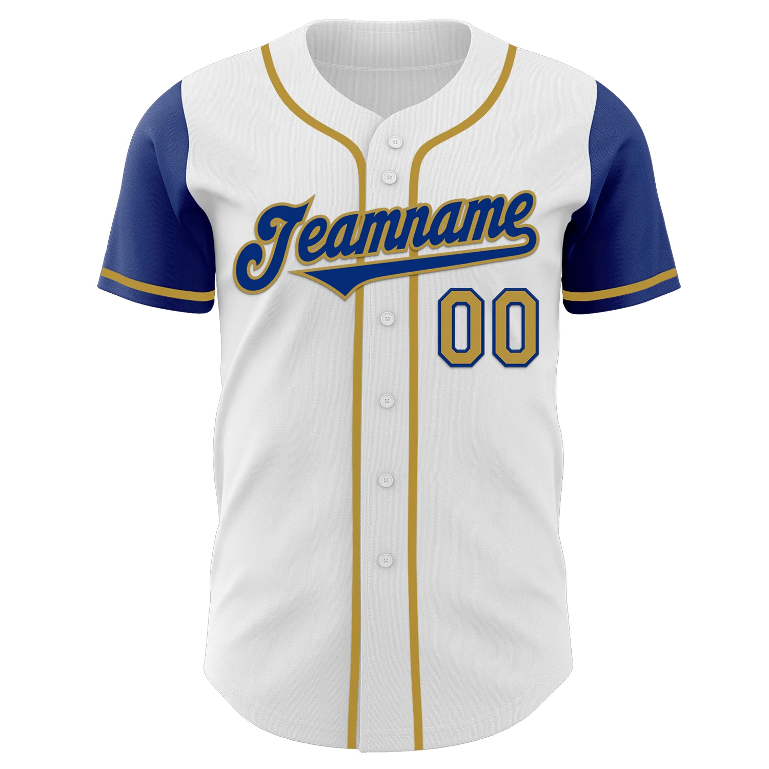 Custom White Royal-Old Gold Authentic Two Tone Baseball Jersey - Image 2