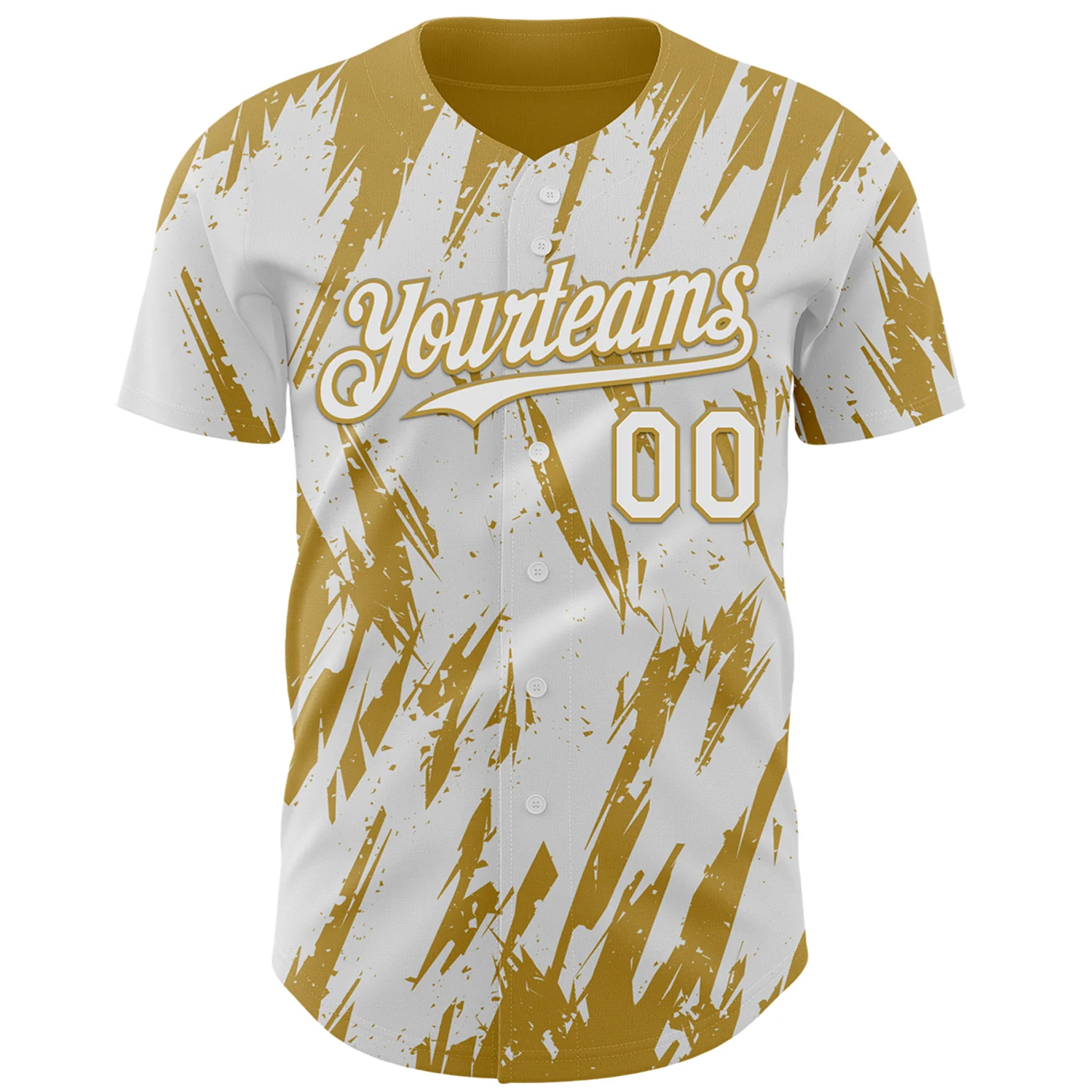 Custom White Old Gold Splatter Torn Sharp Brush Stroke Authentic Baseball Jersey - Image 2