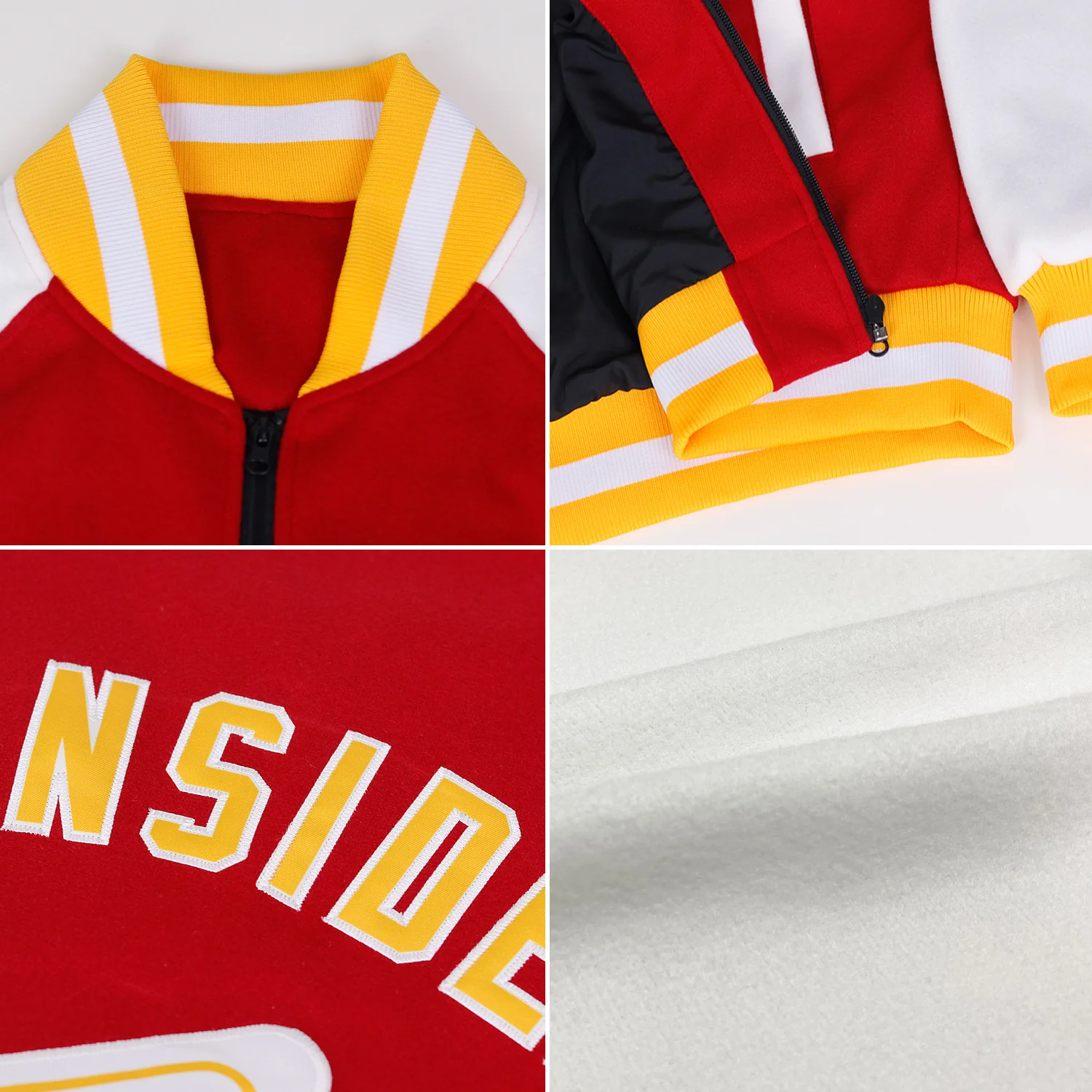 Custom White Purple-Old Gold Bomber Varsity Letterman Two Tone Zipper Jacket - Image 2