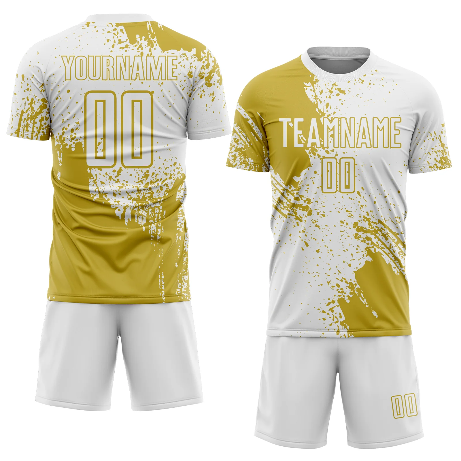 Custom White Old Gold Abstract Brush Stroke Sports Sublimation Soccer Uniform Jersey - Image 2