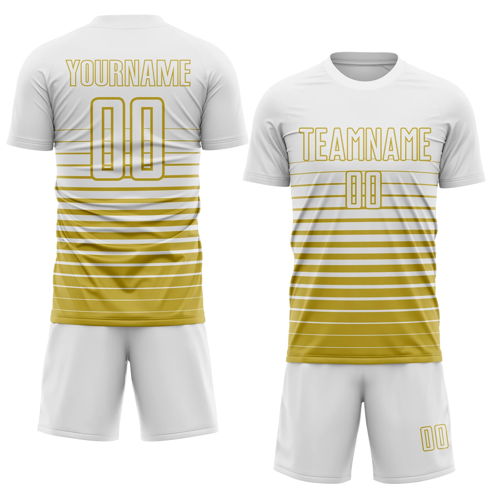 Custom White Old Gold Gradient Pinstripe Sublimation Soccer Uniform Jersey - Image 2