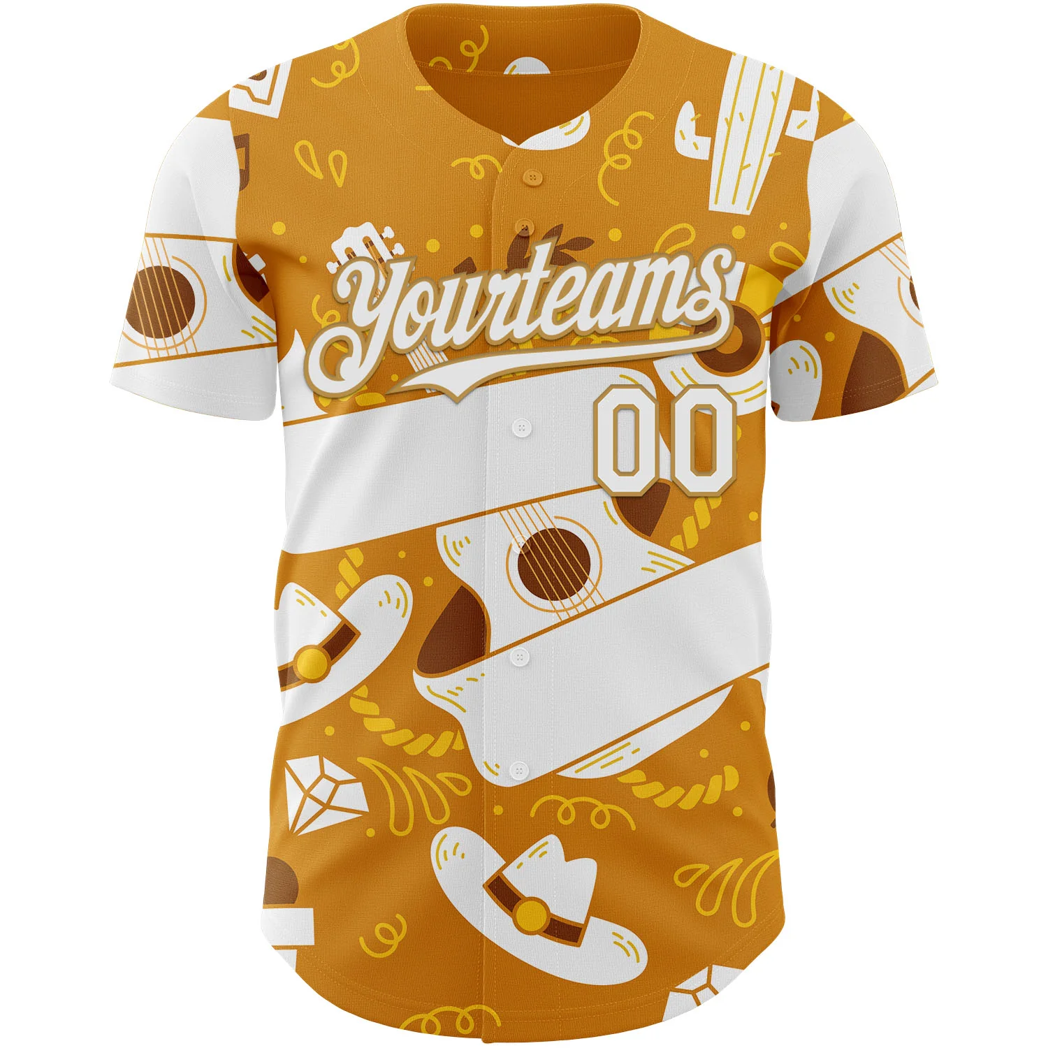 Custom Yellow White-Old Gold Texas Cowboy Guitar City Edition Authentic Baseball Jersey - Image 2