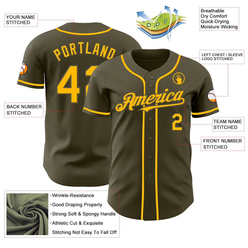 Custom Olive Gold Authentic Salute To Service Baseball Jersey - Image 3
