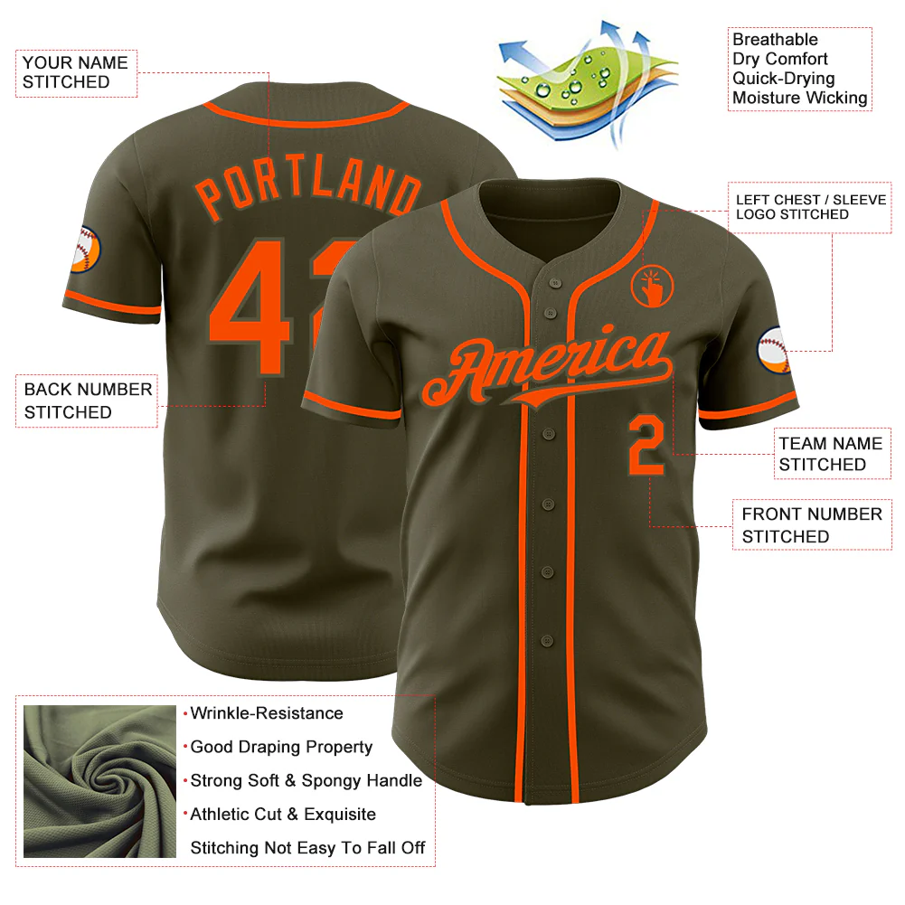 Custom Olive Orange Authentic Salute To Service Baseball Jersey - Image 3