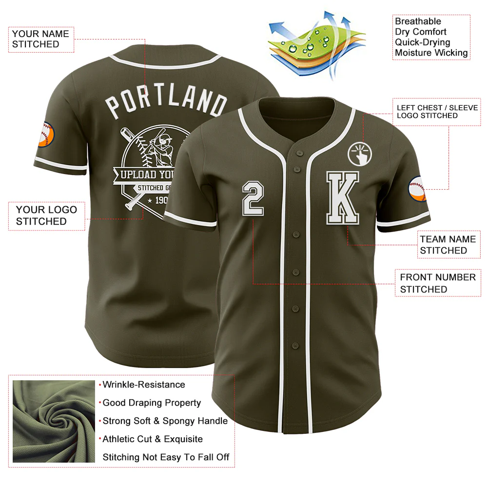 Custom Olive White Authentic Salute To Service Baseball Jersey - Image 6