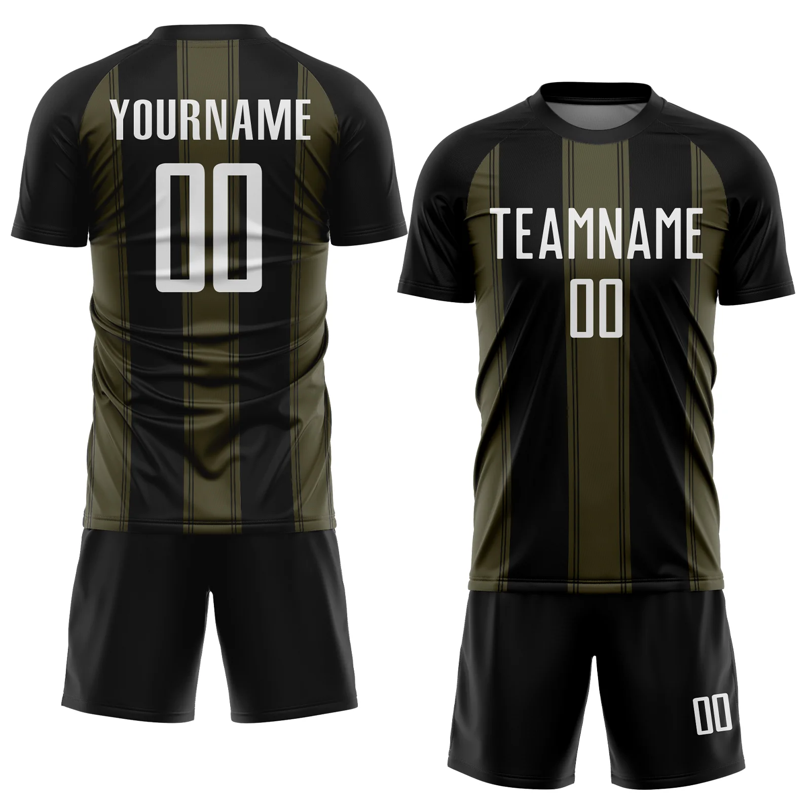 Custom Black White-Olive Line Sublimation Soccer Uniform Jersey - Image 2