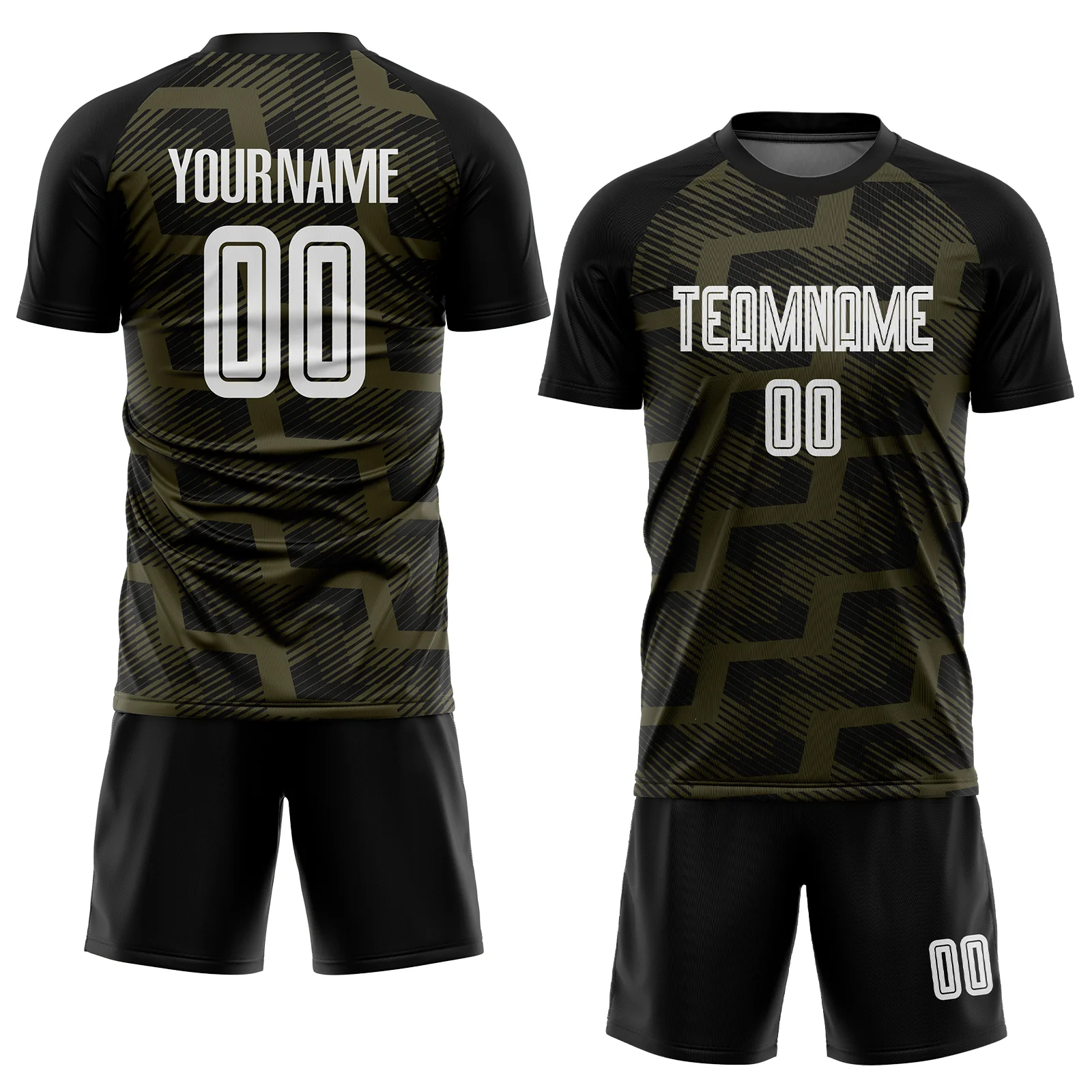 Custom Black White-Olive Line Sublimation Soccer Uniform Jersey - Image 2