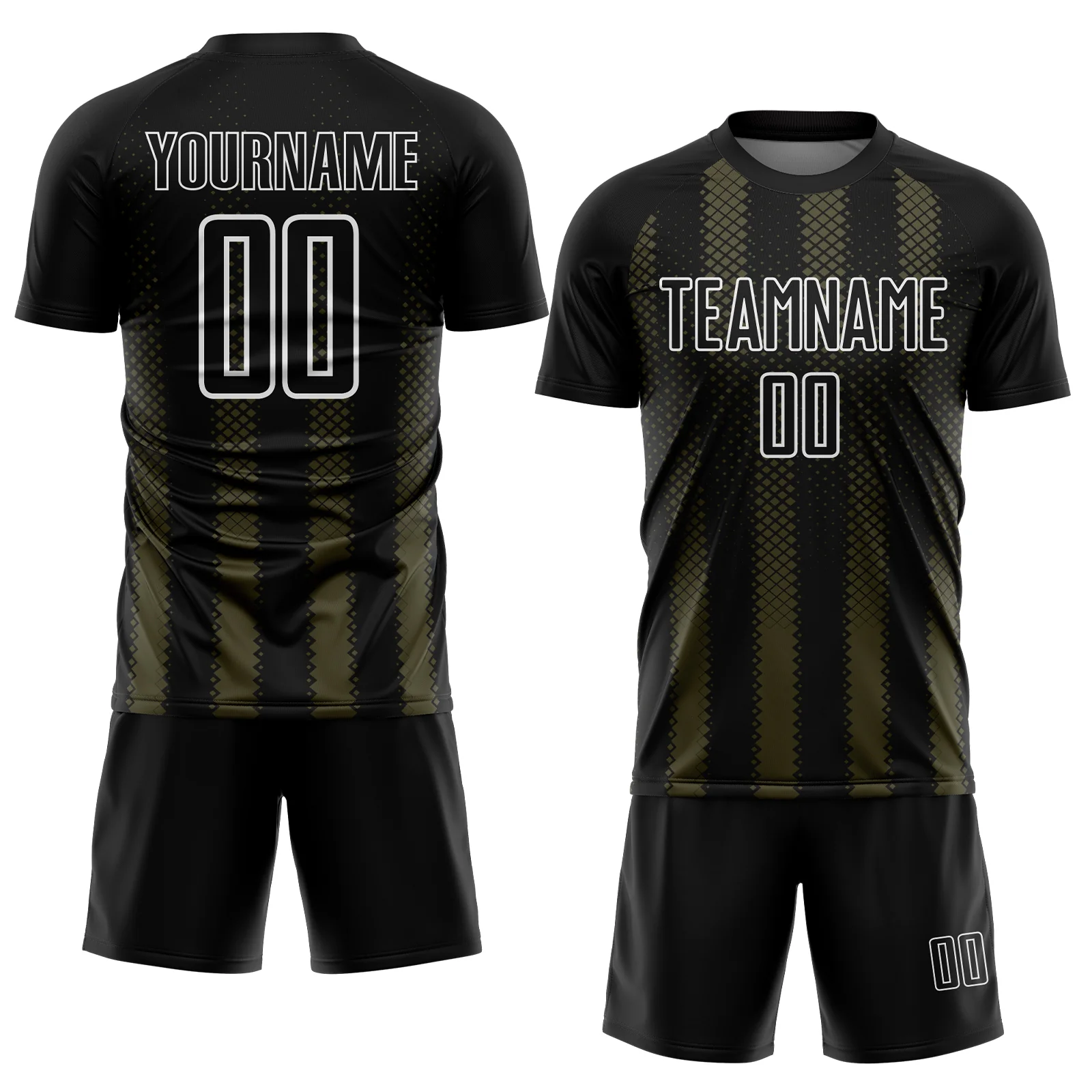 Custom Black Olive-White Geometric Shape Sublimation Soccer Uniform Jersey - Image 2