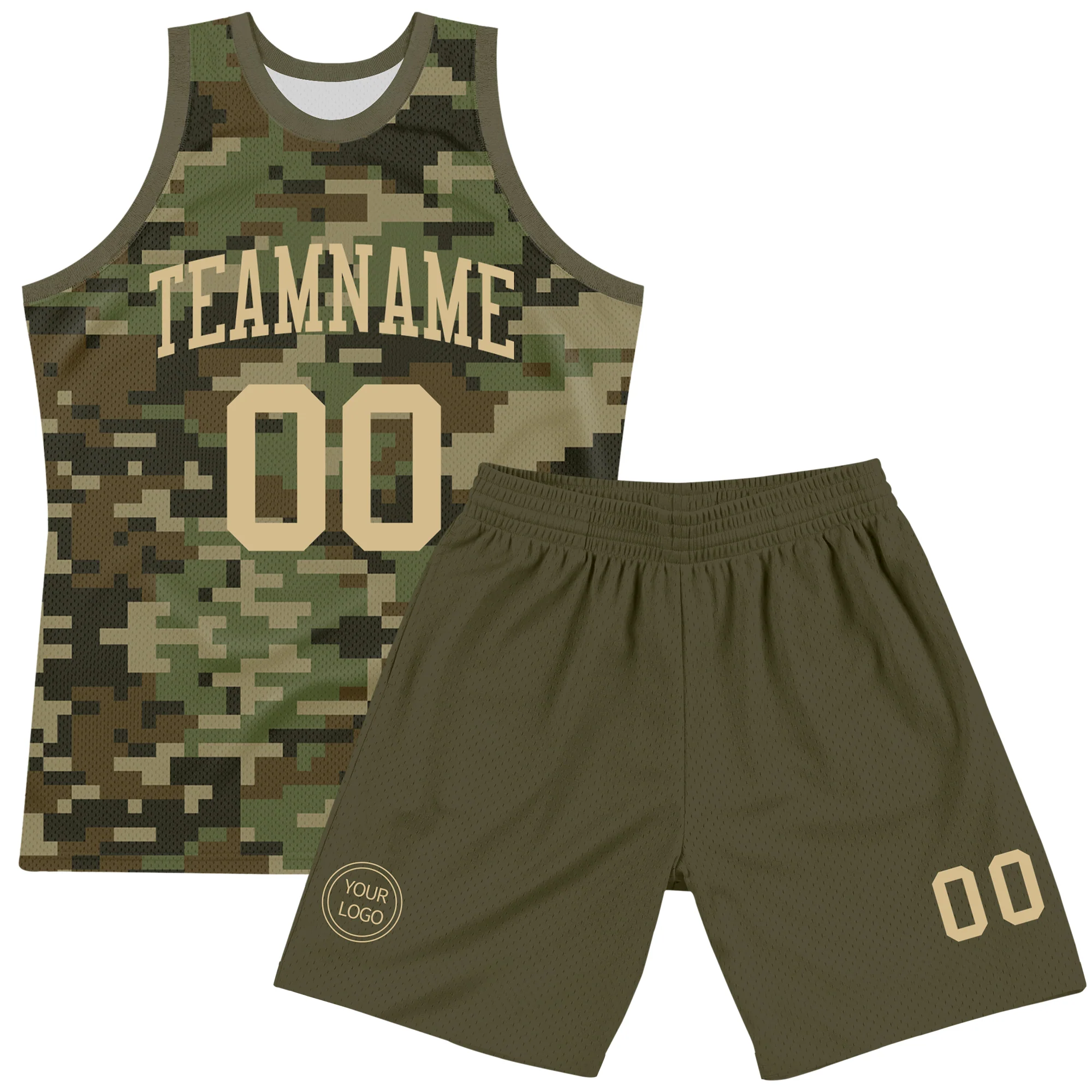 Custom Camo Vegas Gold-Olive Round Neck Sublimation Salute To Service Basketball Suit Jersey - Image 2
