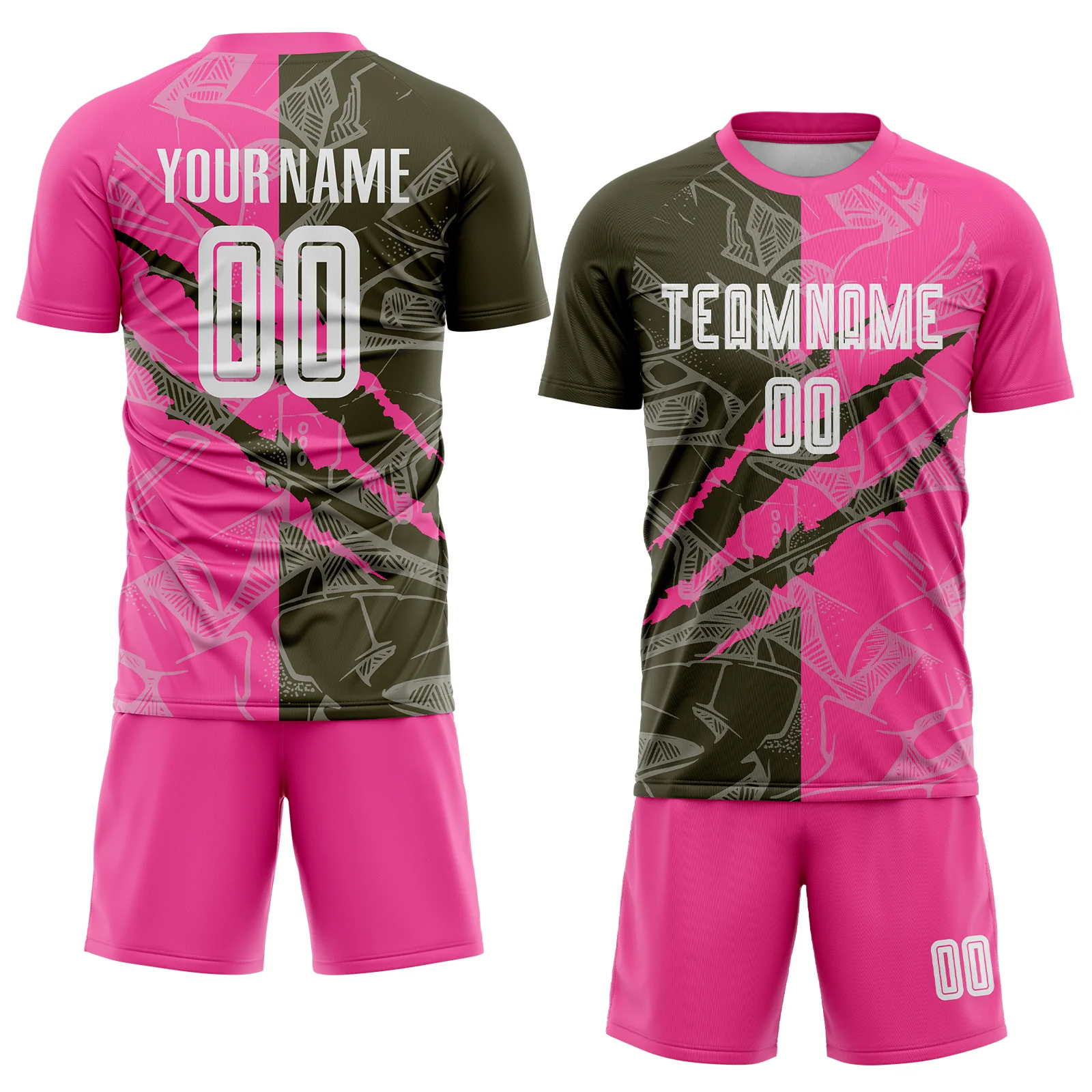 Custom Graffiti Pattern Olive-Pink Scratch Sublimation Soccer Uniform Jersey - Image 2