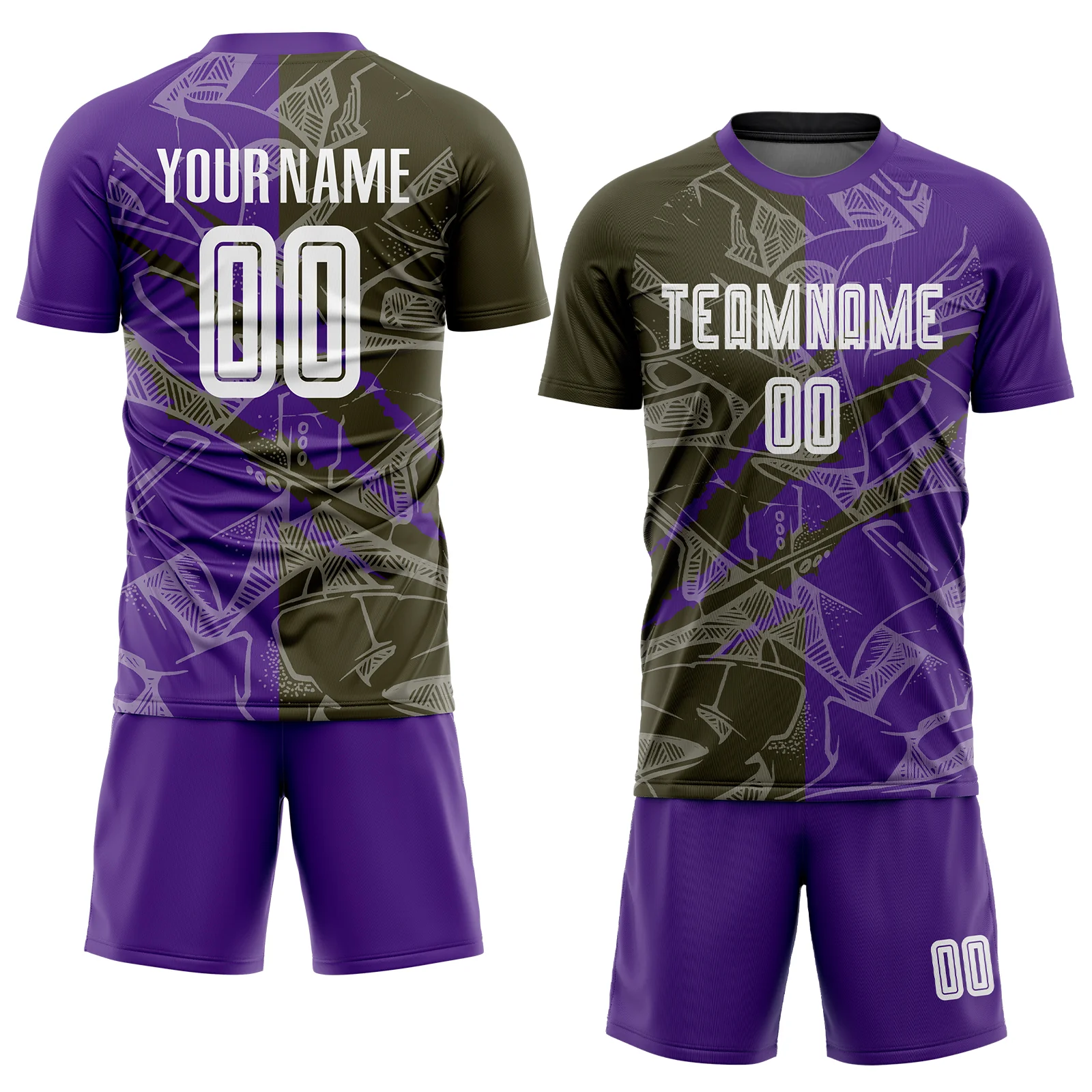 Custom Graffiti Pattern Olive-Purple Scratch Sublimation Soccer Uniform Jersey - Image 2