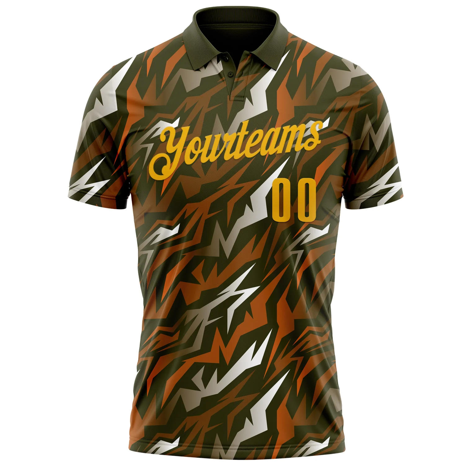 Custom Olive Gold 3D Cornhole American Flag Performance Salute To Service Polo Shirt - Image 2