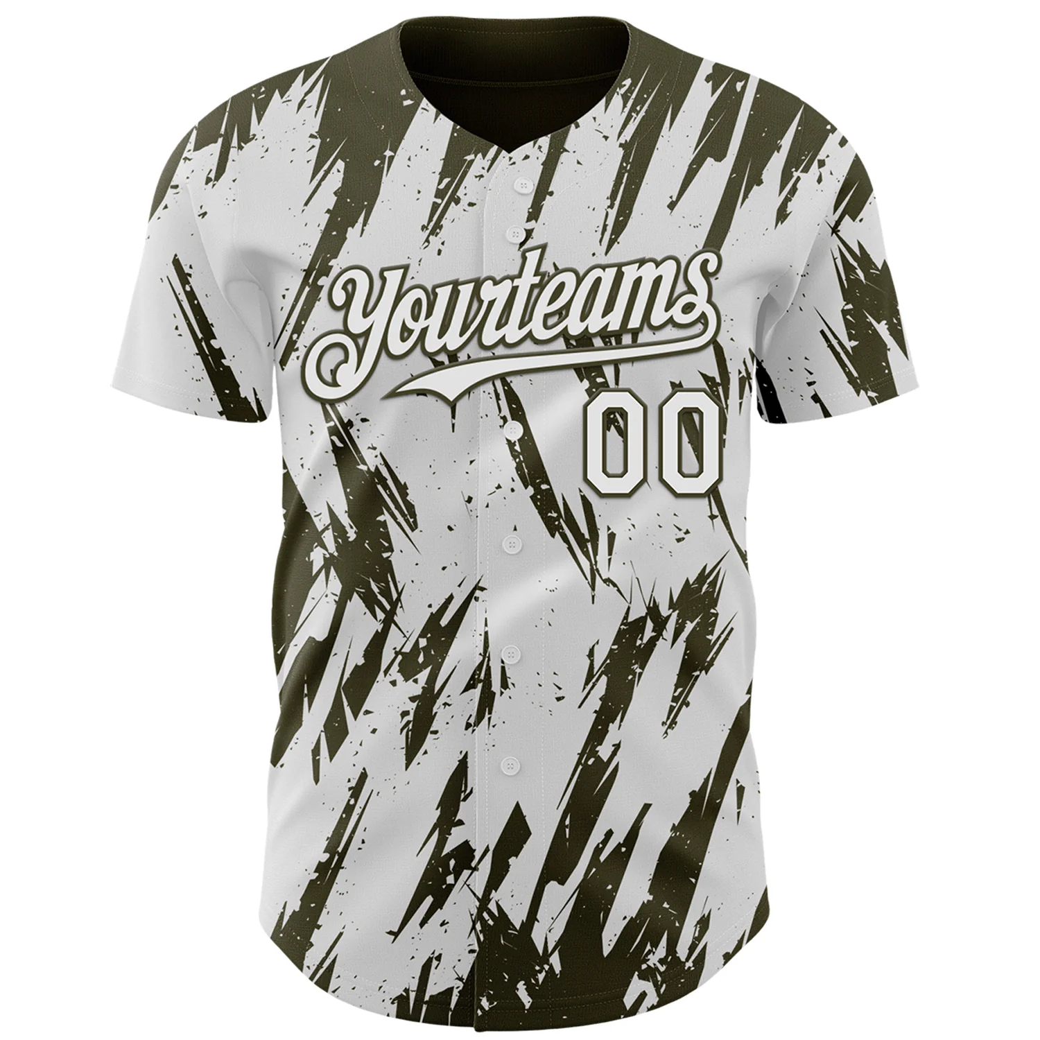 Custom White Olive Splatter Torn Sharp Brush Stroke Authentic Baseball Jersey - Image 2
