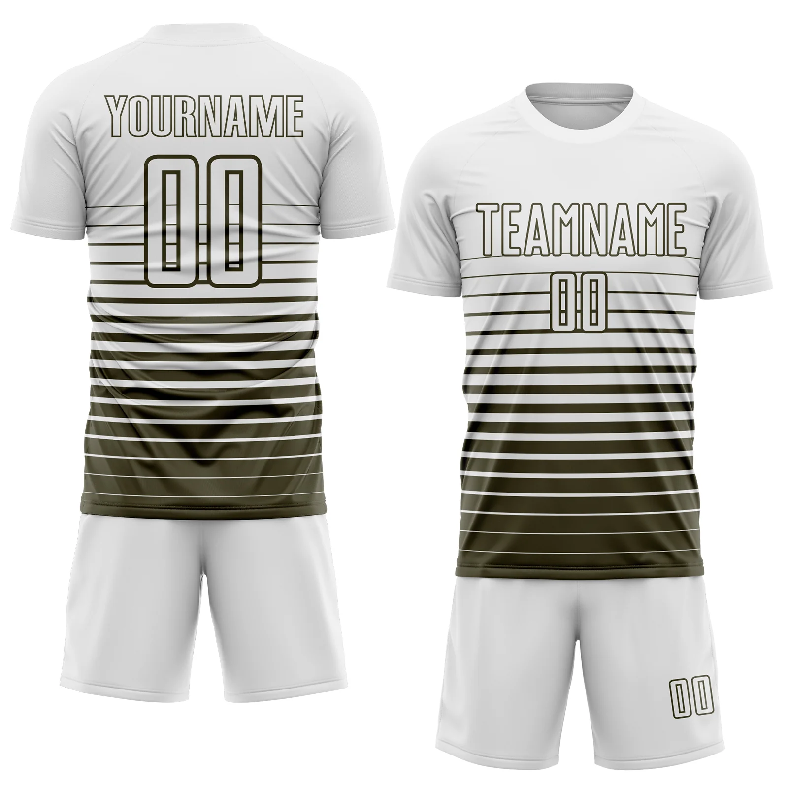 Custom White Olive Gradient Pinstripe Sublimation Soccer Uniform Jersey - Image 2