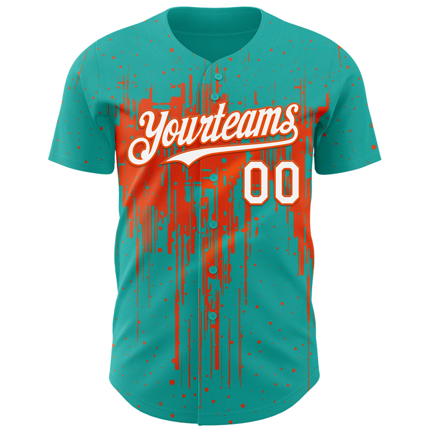 Custom Aqua White-Orange Dripping Splatter Paint Authentic Baseball Jersey - Image 2