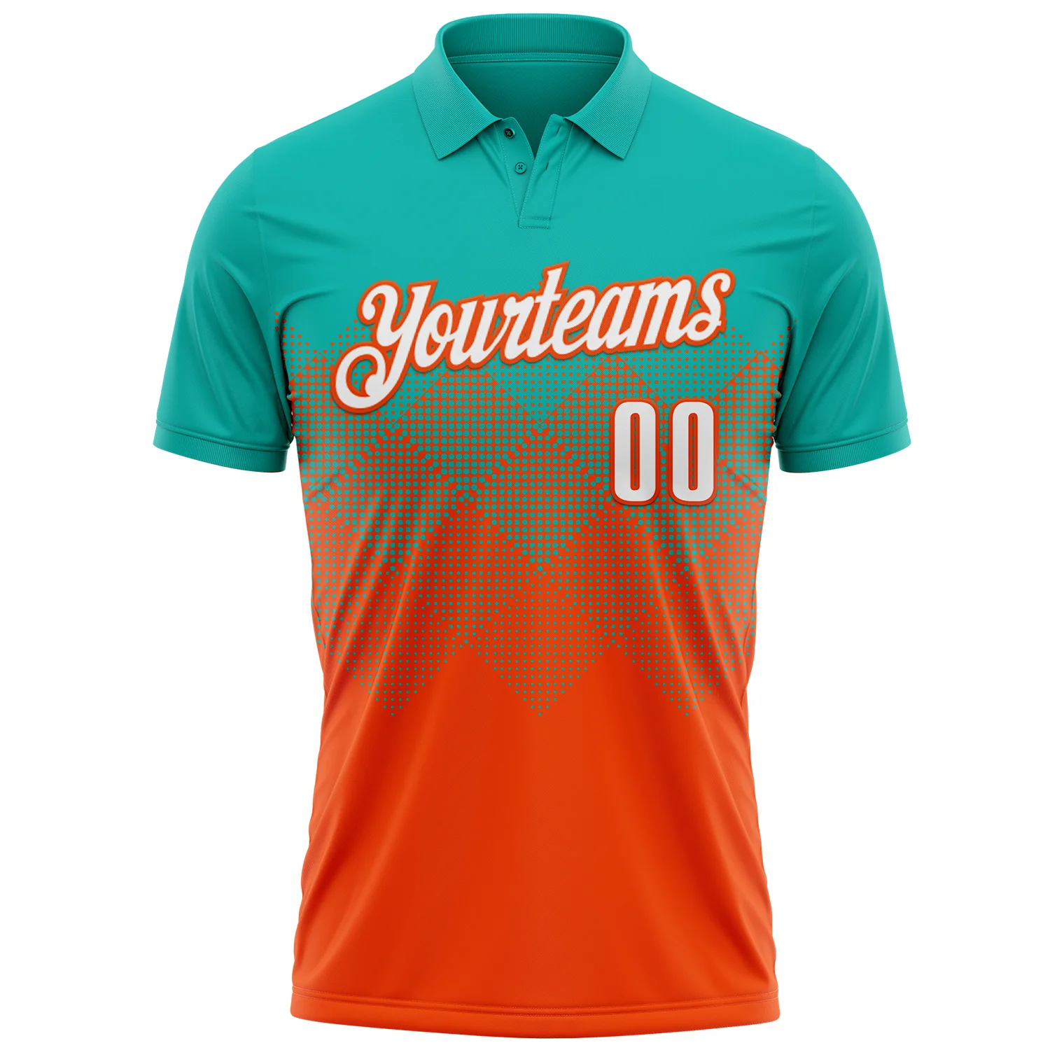 Custom Aqua White-Orange 3D Gradient Square Shape Performance Polo Shirt - Image 2