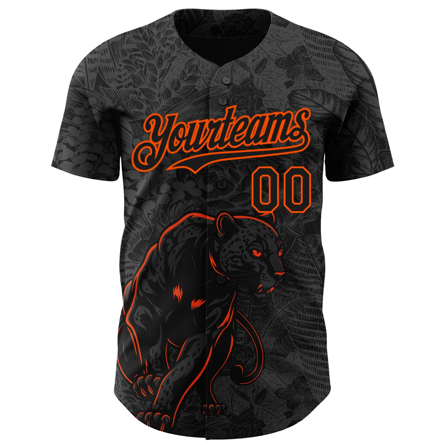 Custom Black Orange Hawaii Tropical Palm Leaves And Animal Leopard Authentic Baseball Jersey - Image 2
