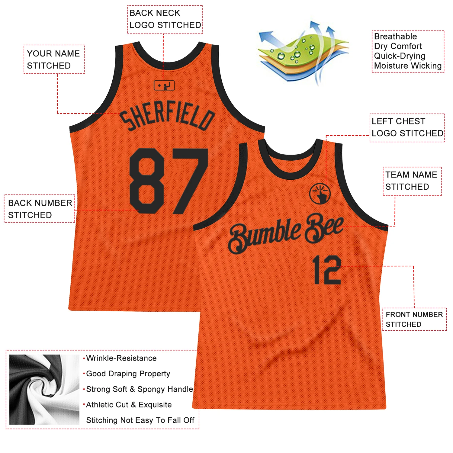Custom Orange Black Authentic Throwback Basketball Jersey - Image 2