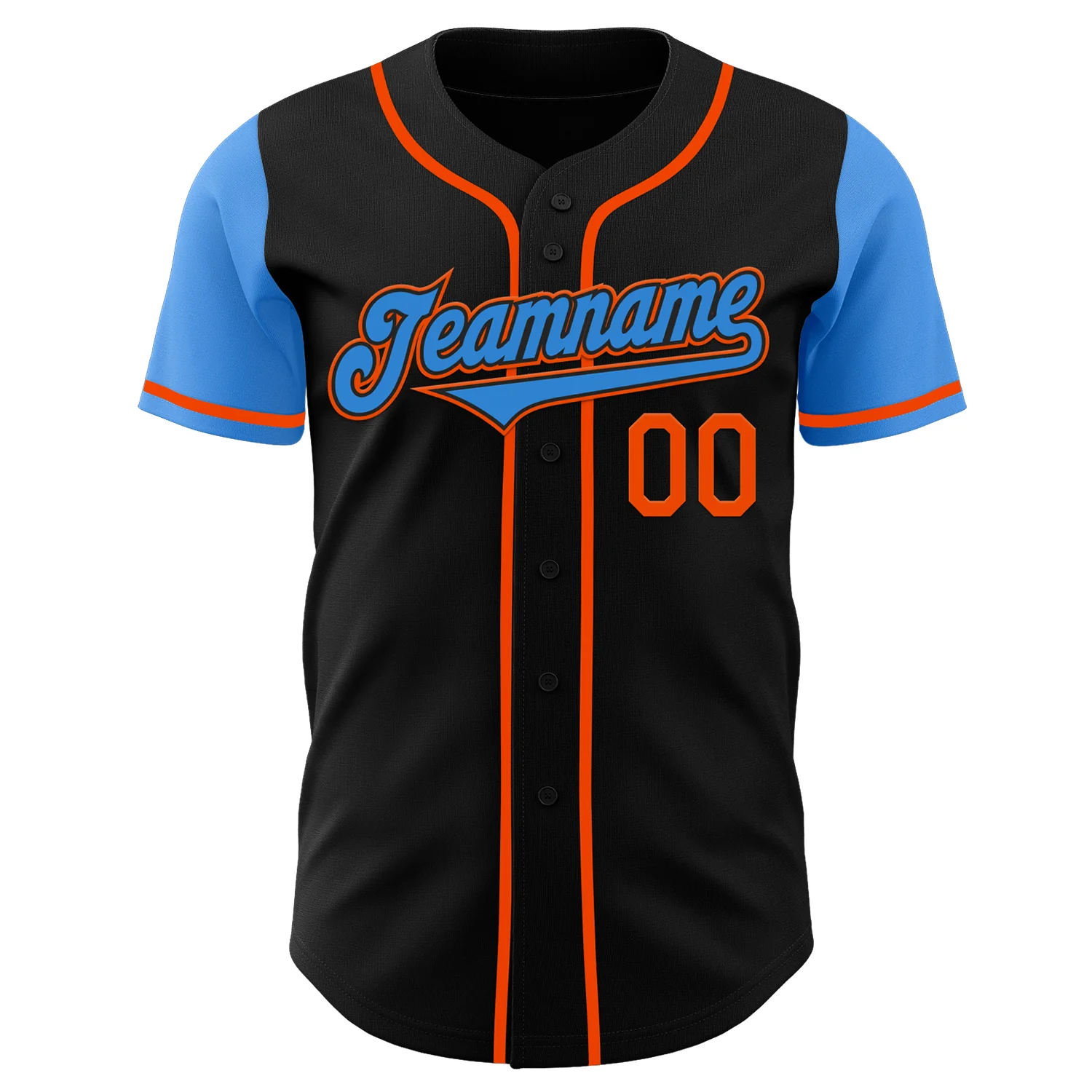 Custom Black Electric Blue-Orange Authentic Two Tone Baseball Jersey - Image 2