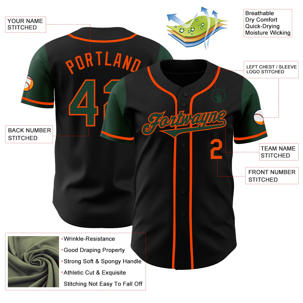Custom Black Green-Orange Authentic Two Tone Baseball Jersey - Image 3