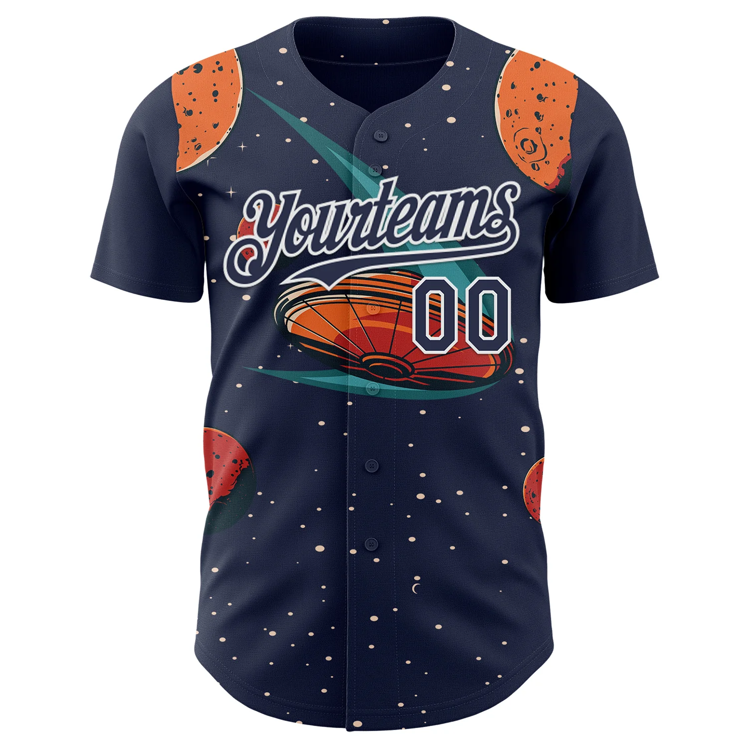Custom Black Navy Orange-White Alien UFO Galaxy Authentic Baseball Jersey - Image 2
