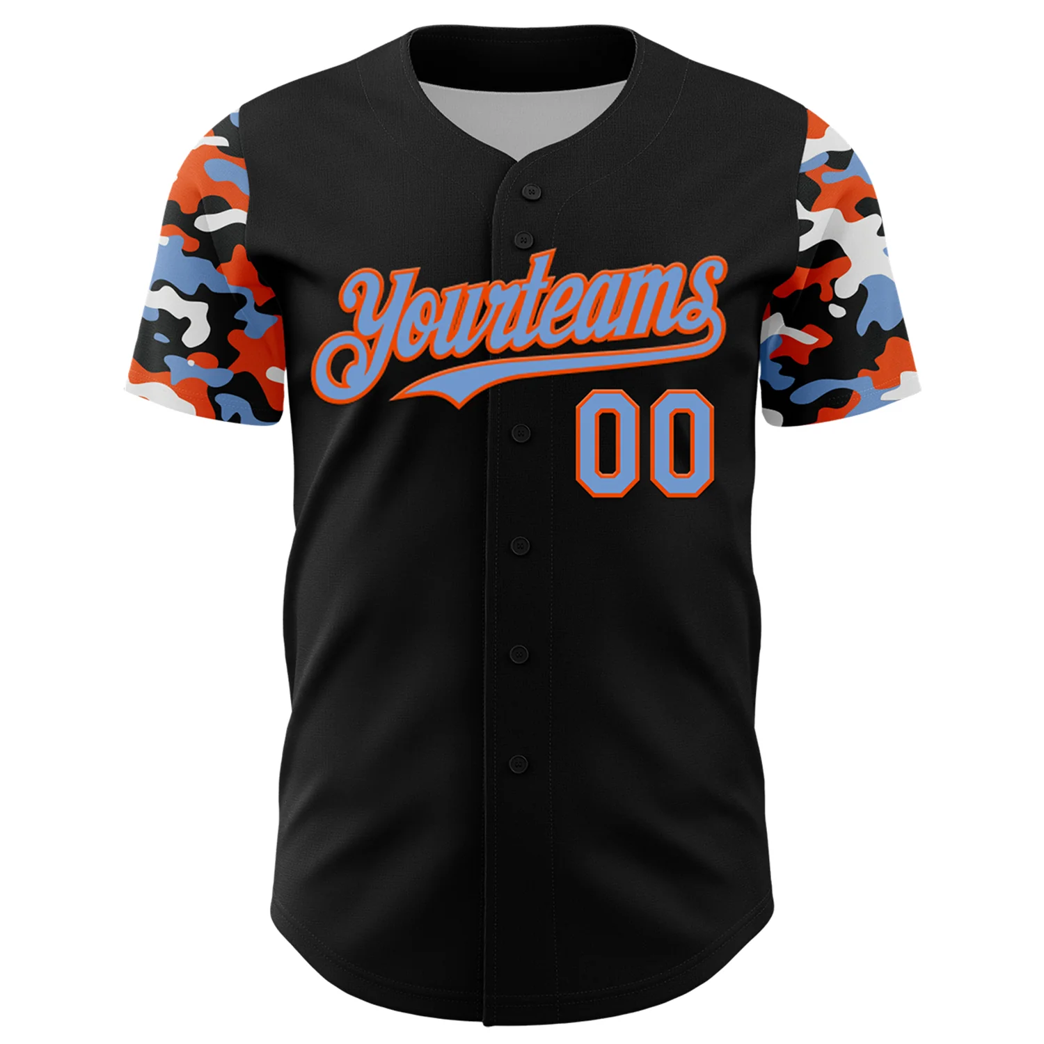 Custom Black Powder Blue Orange-White Digital Camo Two Tone Authentic Baseball Jersey - Image 2