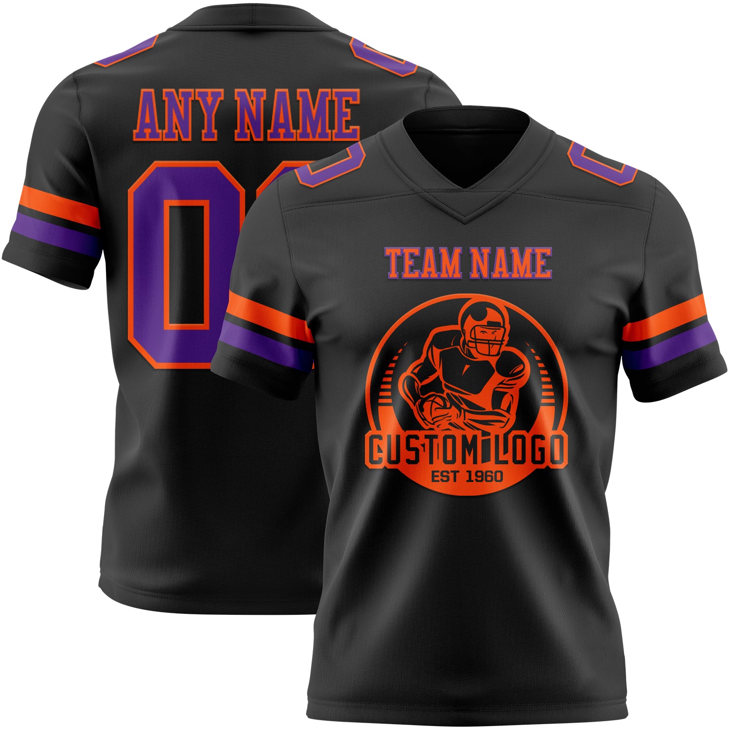 Custom Black Purple-Orange Authentic Football Jersey - Image 2