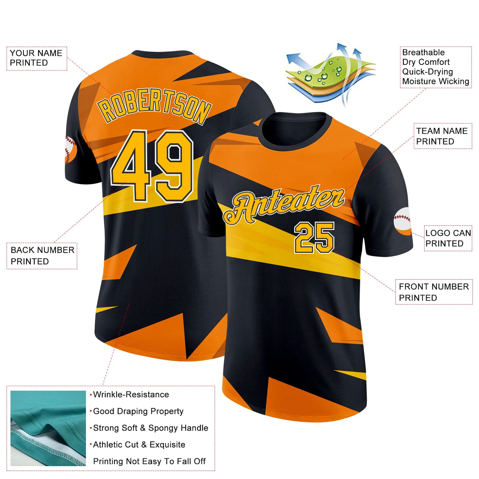 Custom Black Gold-Orange 3D Esports Performance T-Shirt - Image 2