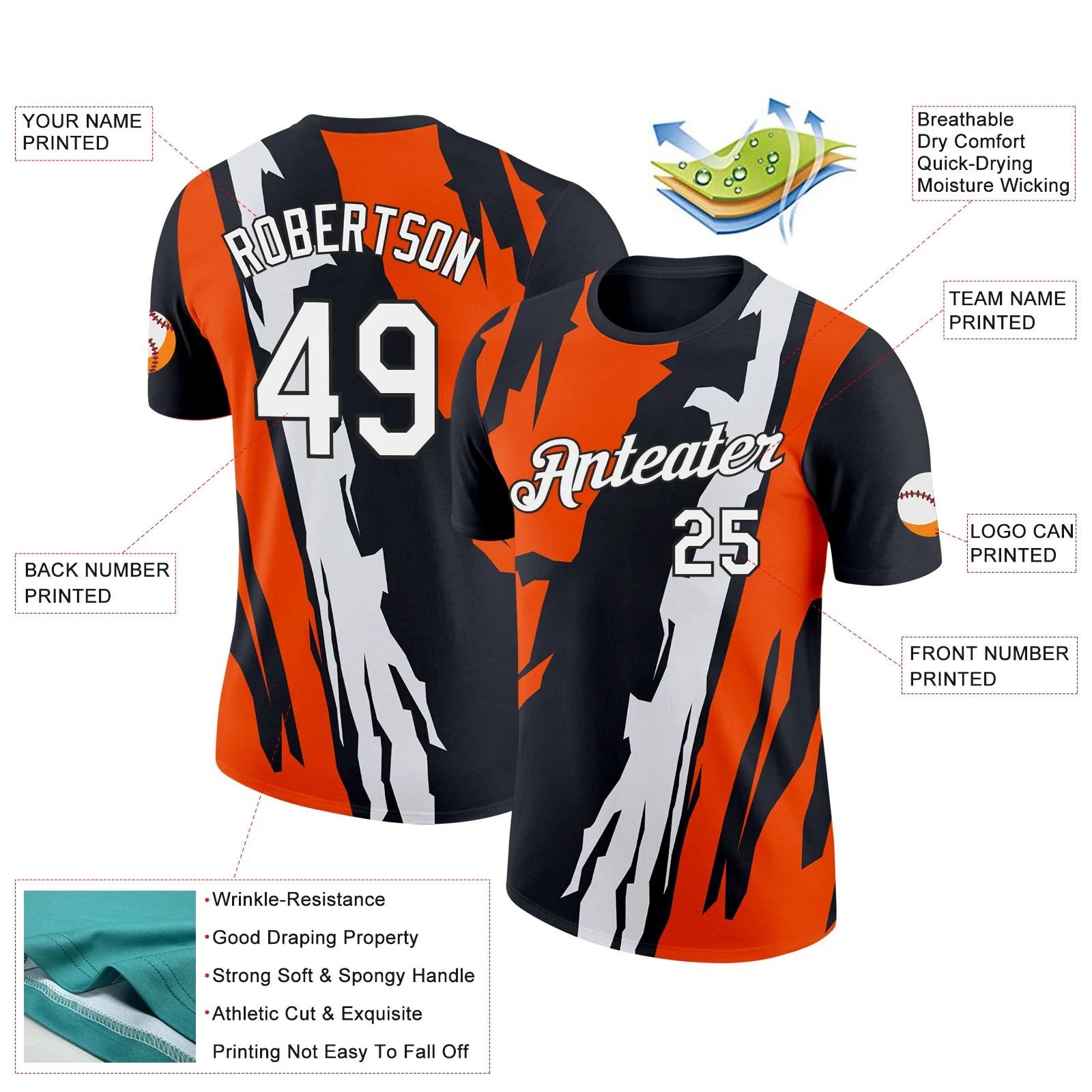 Custom Black White-Orange 3D Esports Performance T-Shirt - Image 2