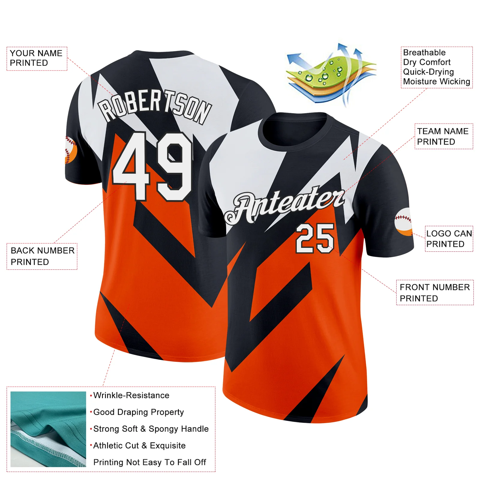 Custom Black White-Orange 3D Esports Performance T-Shirt - Image 2