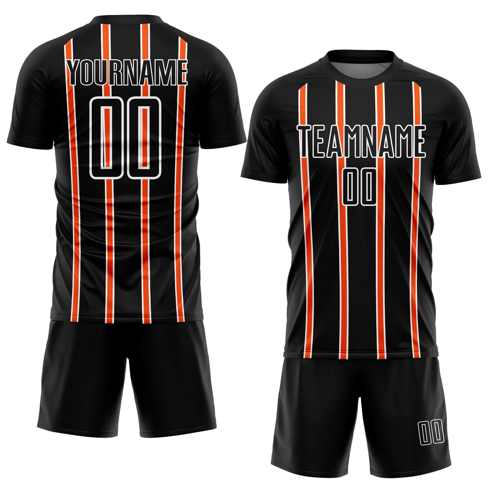 Custom Black Orange-White Stripe Line Sublimation Soccer Uniform Jersey - Image 2