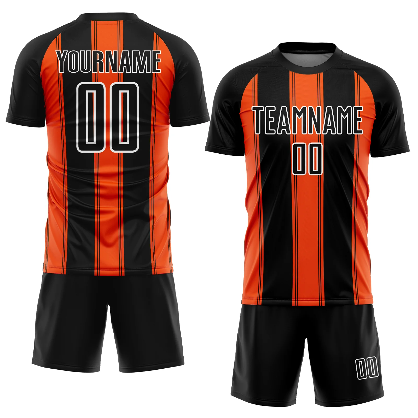 Custom Black Orange-White Line Sublimation Soccer Uniform Jersey - Image 2
