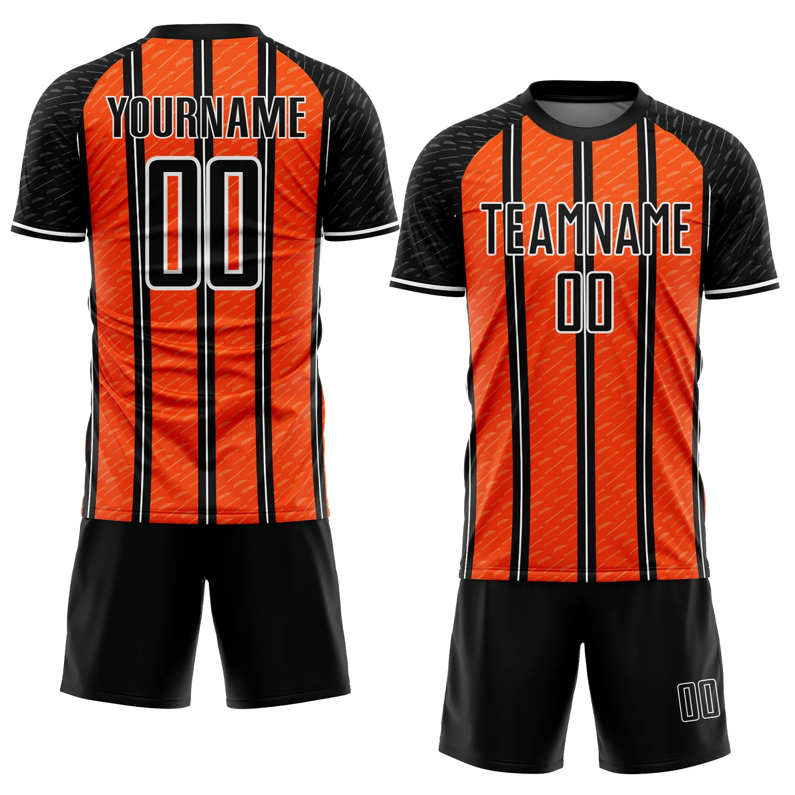 Custom Black Orange-White Line Sublimation Soccer Uniform Jersey - Image 2