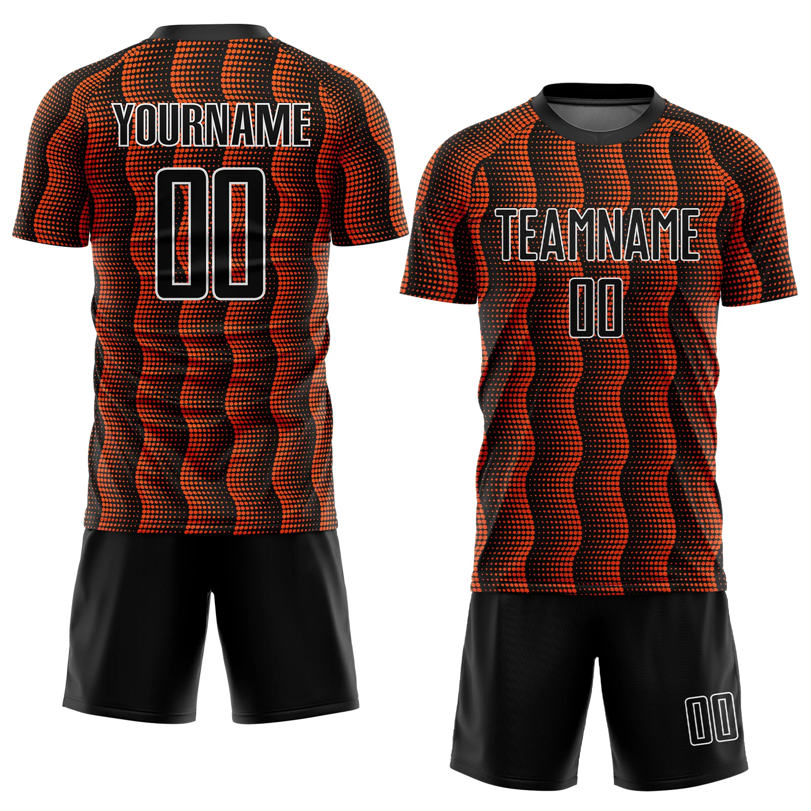 Custom Black Orange-White Geometric Shape Sublimation Soccer Uniform Jersey - Image 2