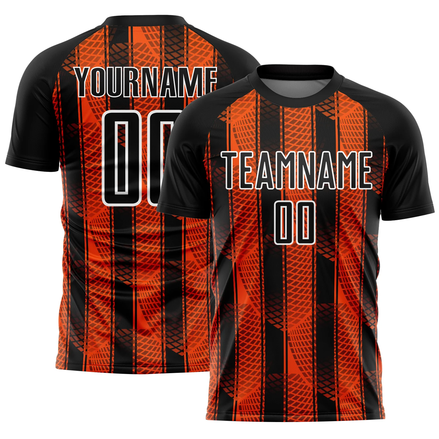 Custom Black Orange-White Abstract Network Sublimation Soccer Uniform Jersey