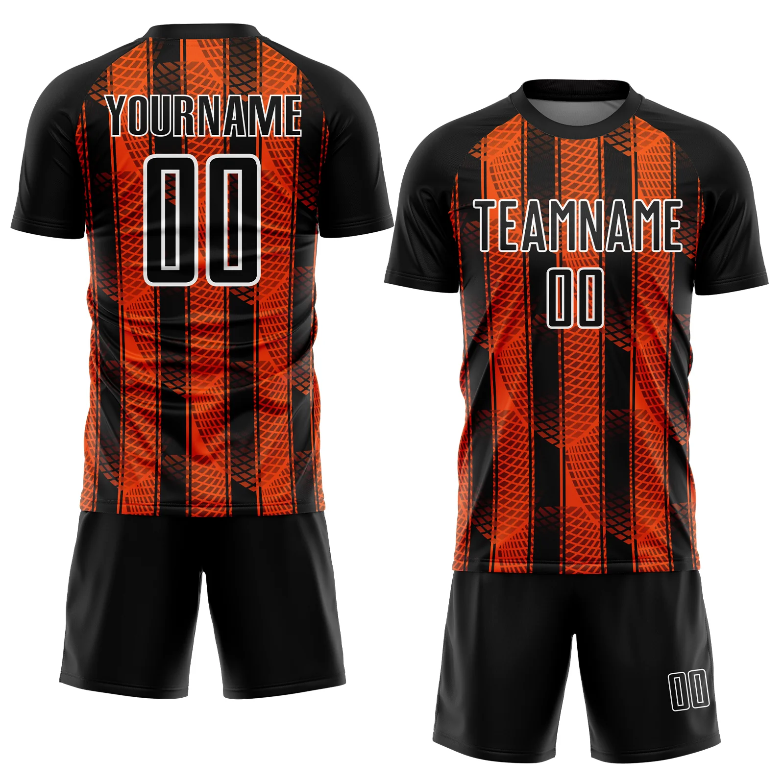 Custom Black Orange-White Abstract Network Sublimation Soccer Uniform Jersey - Image 2