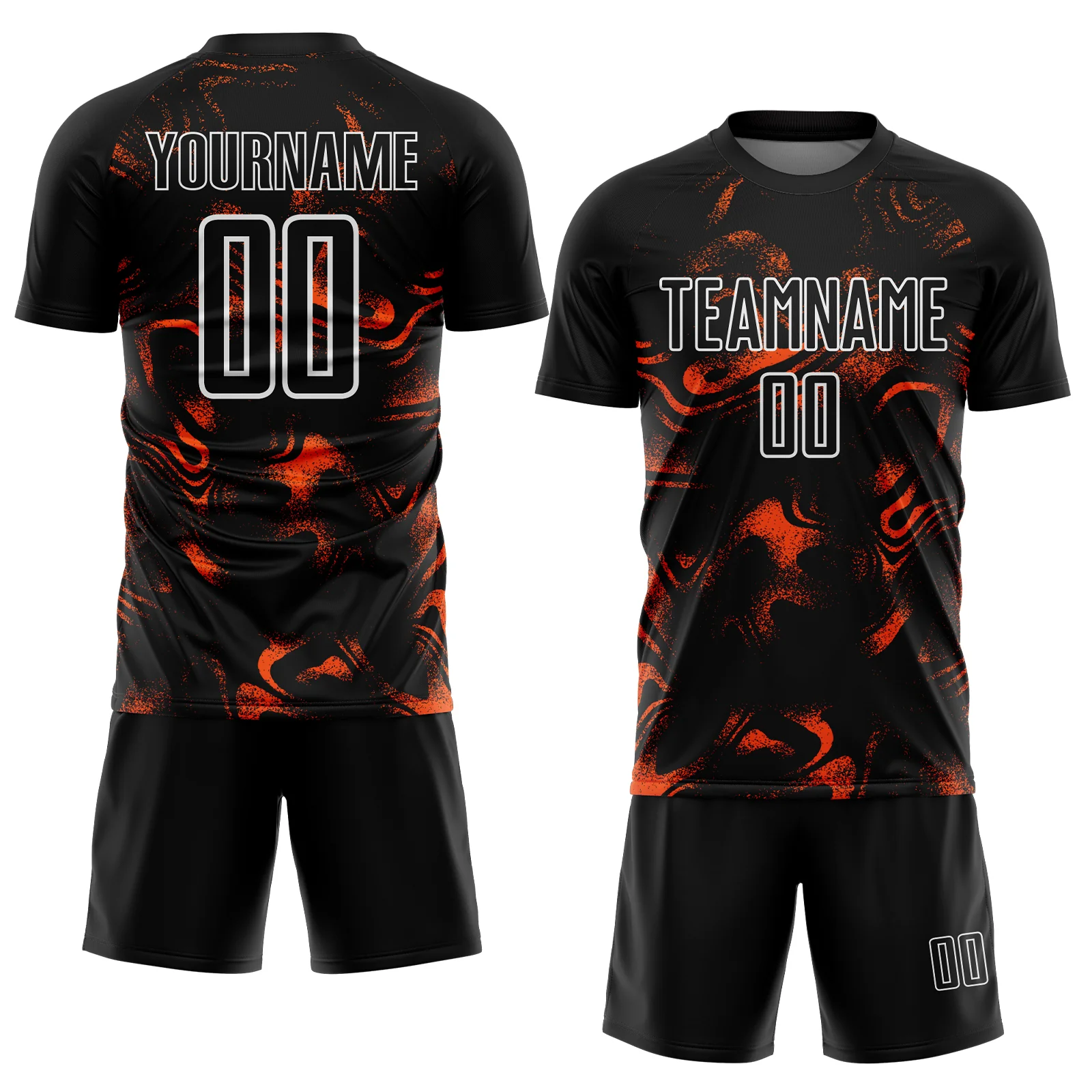 Custom Black Orange-White Abstract Liquid Sublimation Soccer Uniform Jersey - Image 2
