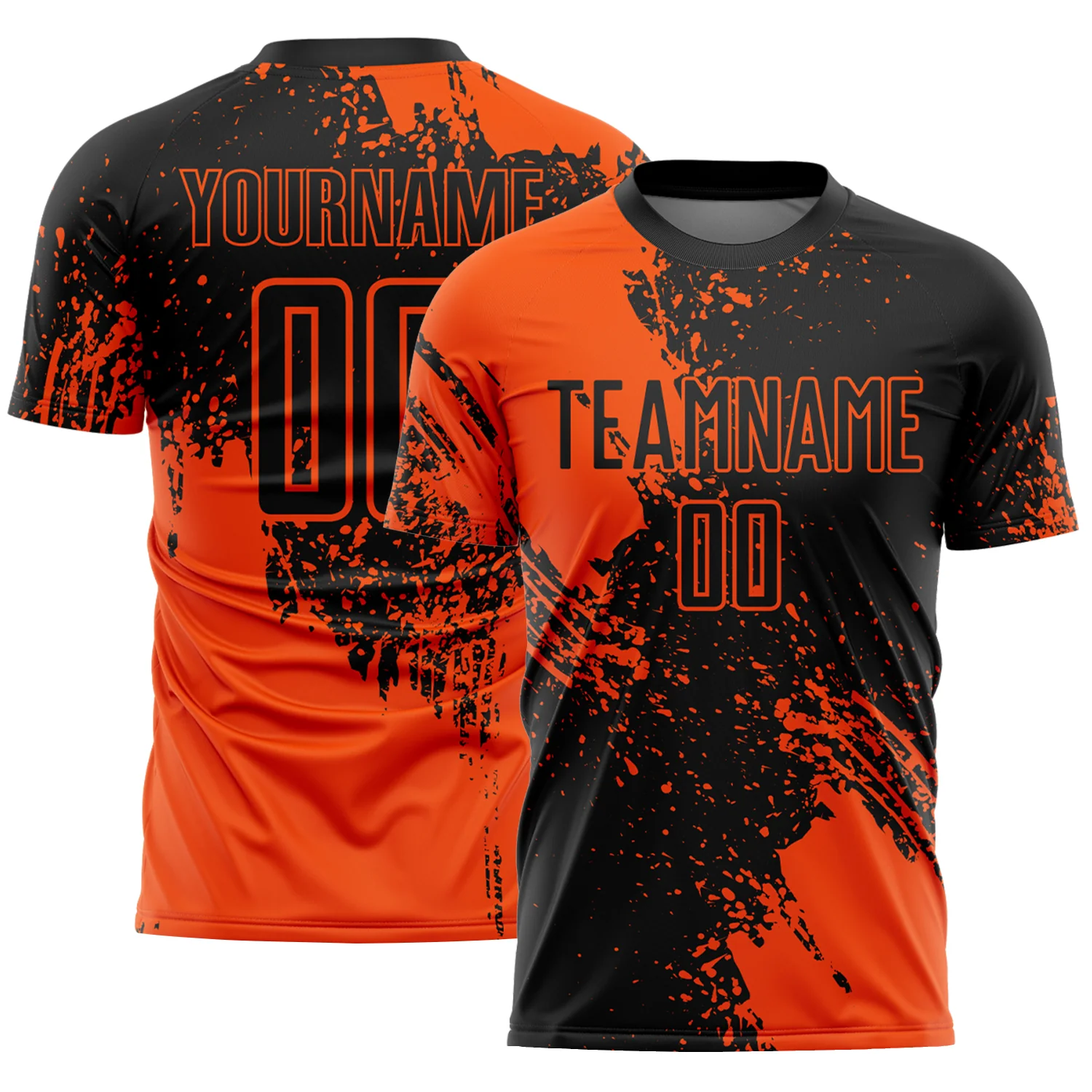 Custom Black Orange Abstract Brush Stroke Sports Sublimation Soccer Uniform Jersey