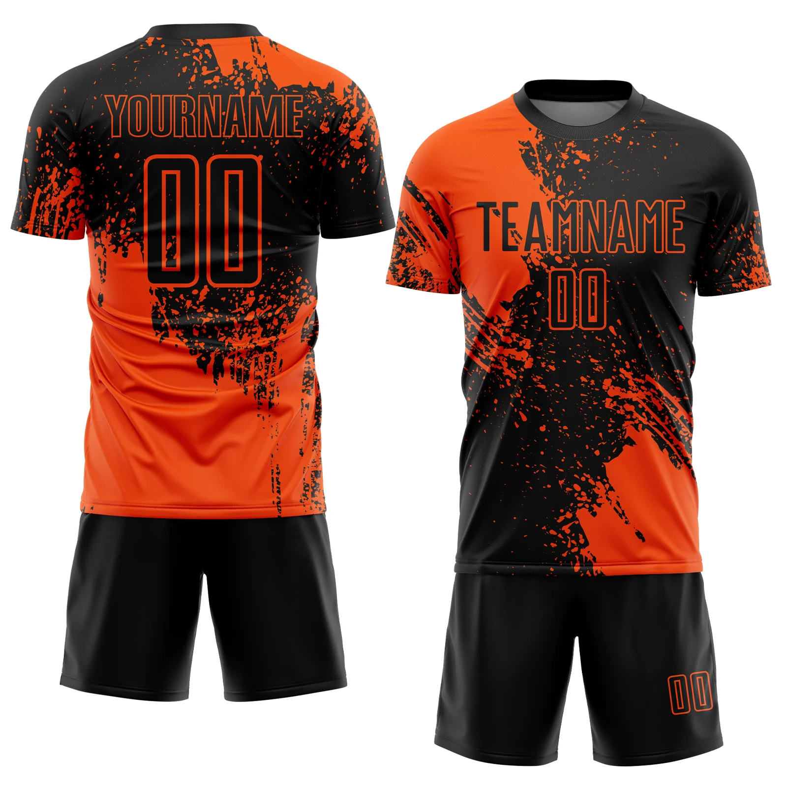 Custom Black Orange Abstract Brush Stroke Sports Sublimation Soccer Uniform Jersey - Image 2