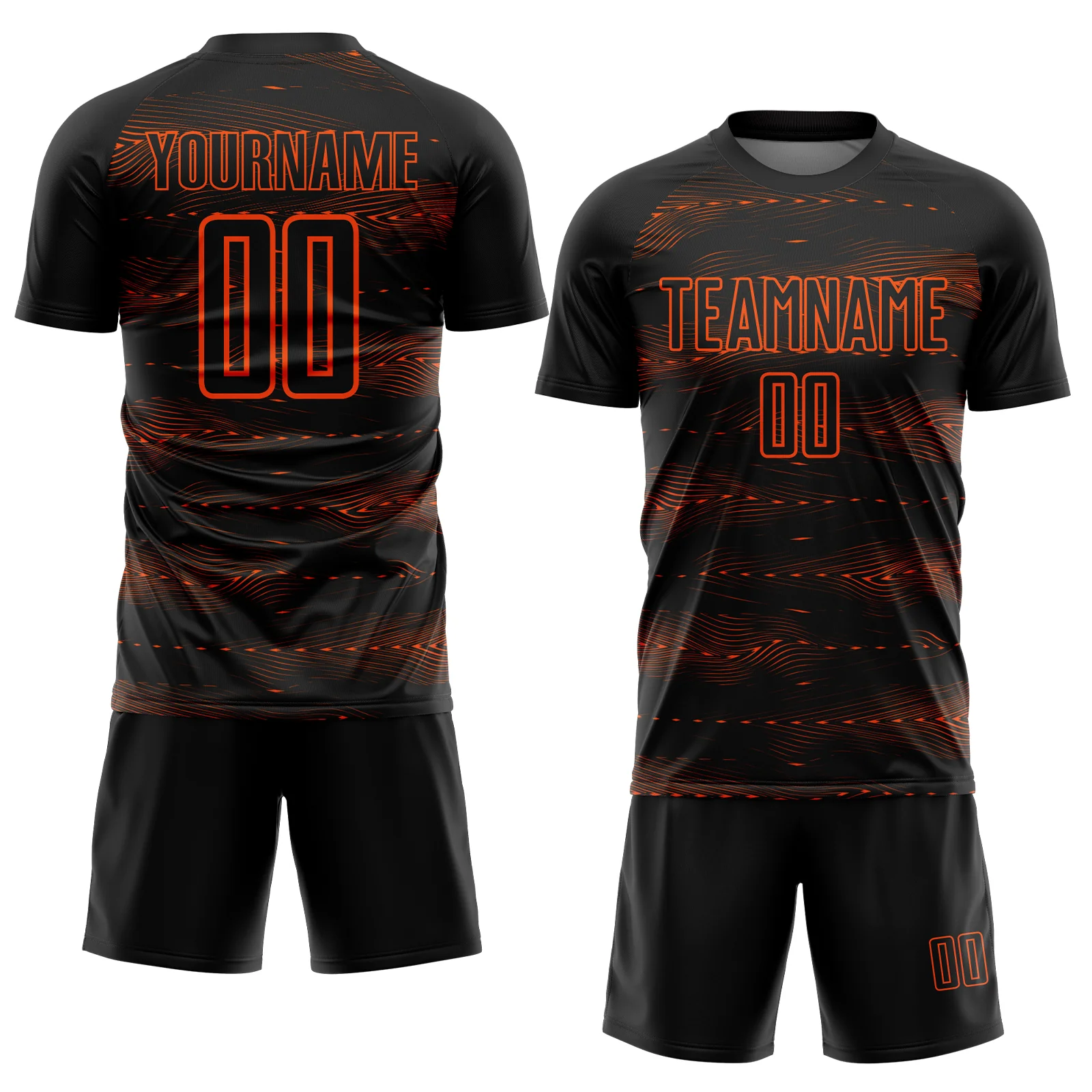 Custom Black Orange Streamline Wave Cyberpunk Neon Tech Sports Sublimation Soccer Uniform Jersey - Image 2