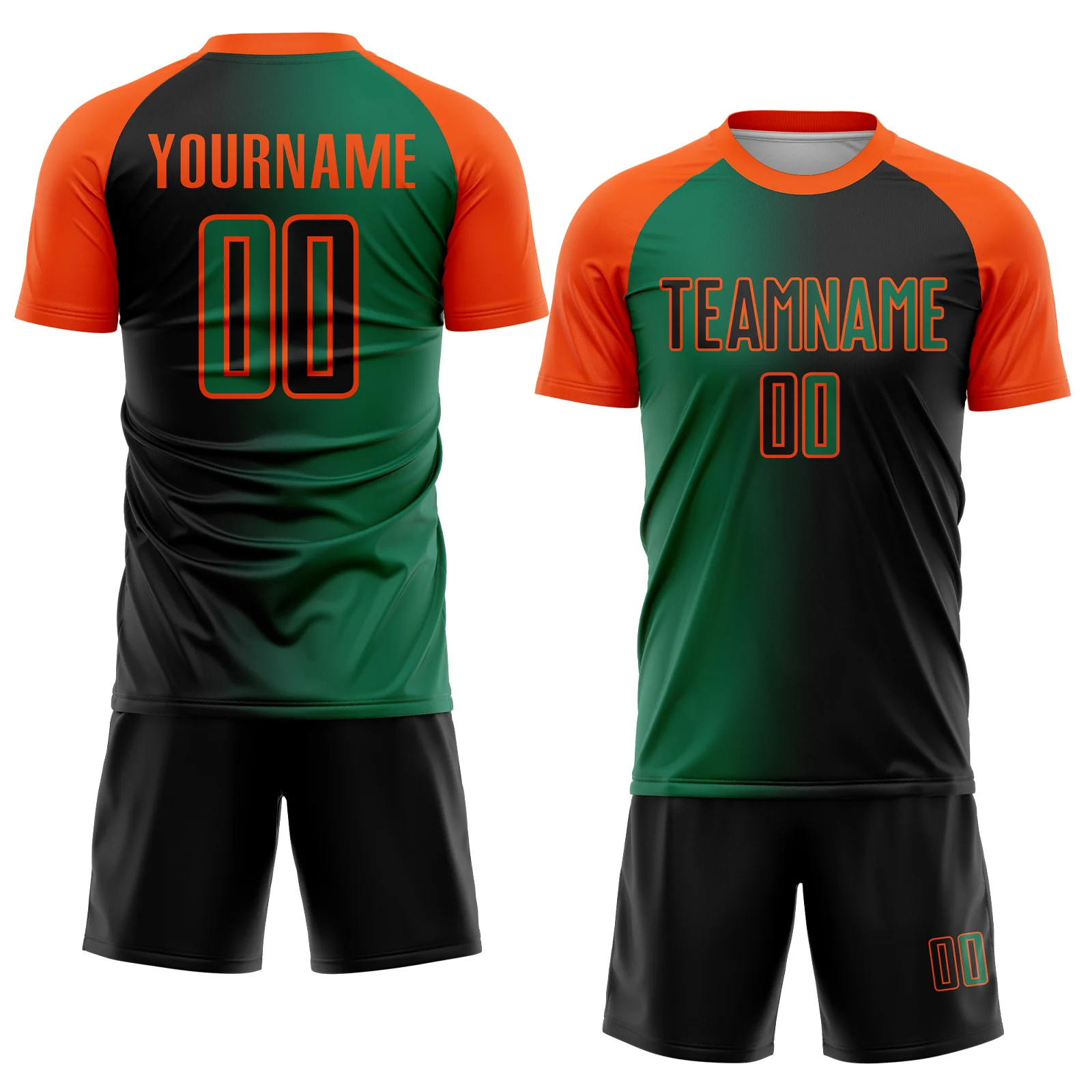 Custom Black Kelly Green-Orange Sublimation Gradient Fashion Soccer Uniform Jersey - Image 2
