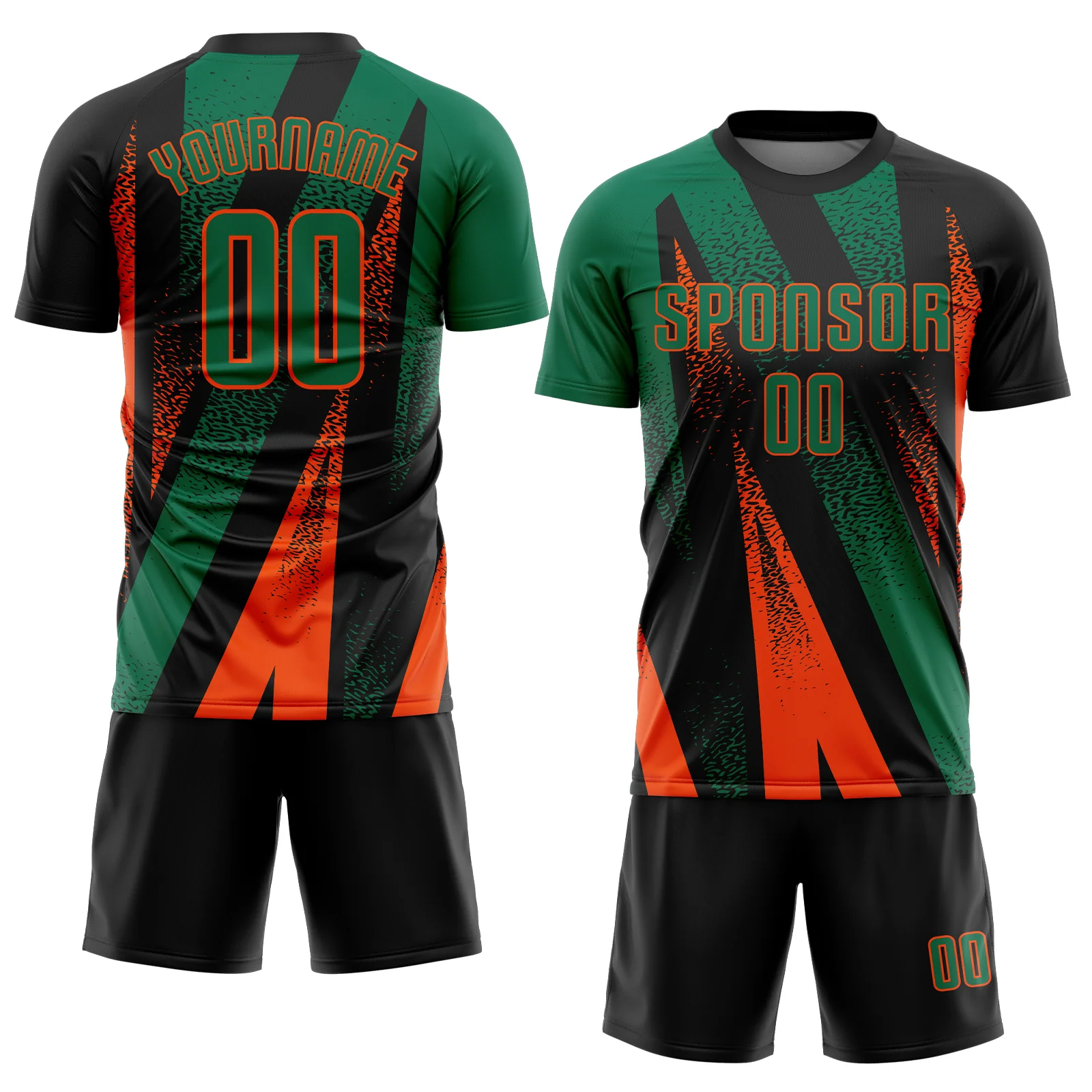 Custom Black Kelly Green-Orange Radial Burst Sports Sublimation Soccer Uniform Jersey - Image 2