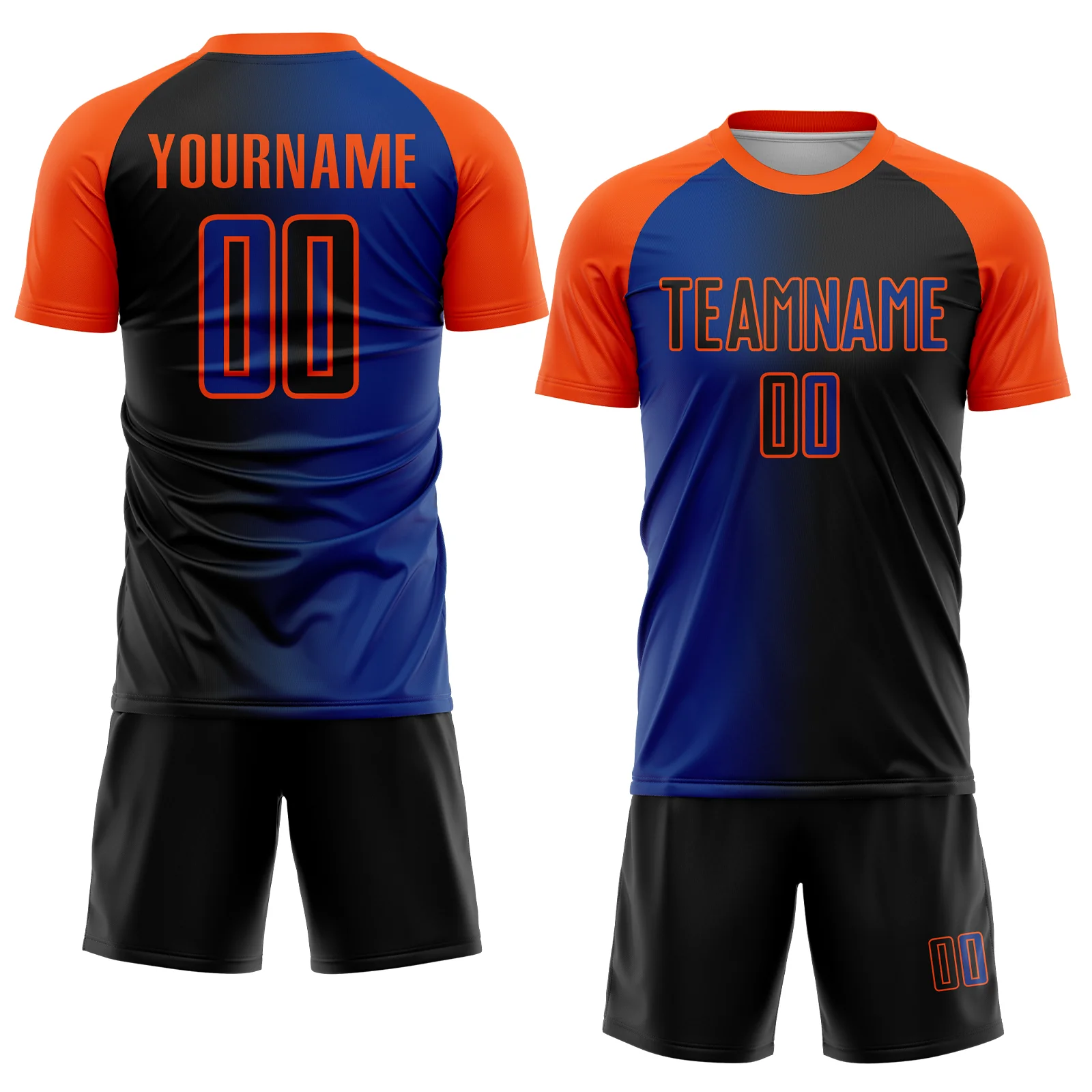 Custom Black Royal-Orange Sublimation Gradient Fashion Soccer Uniform Jersey - Image 2