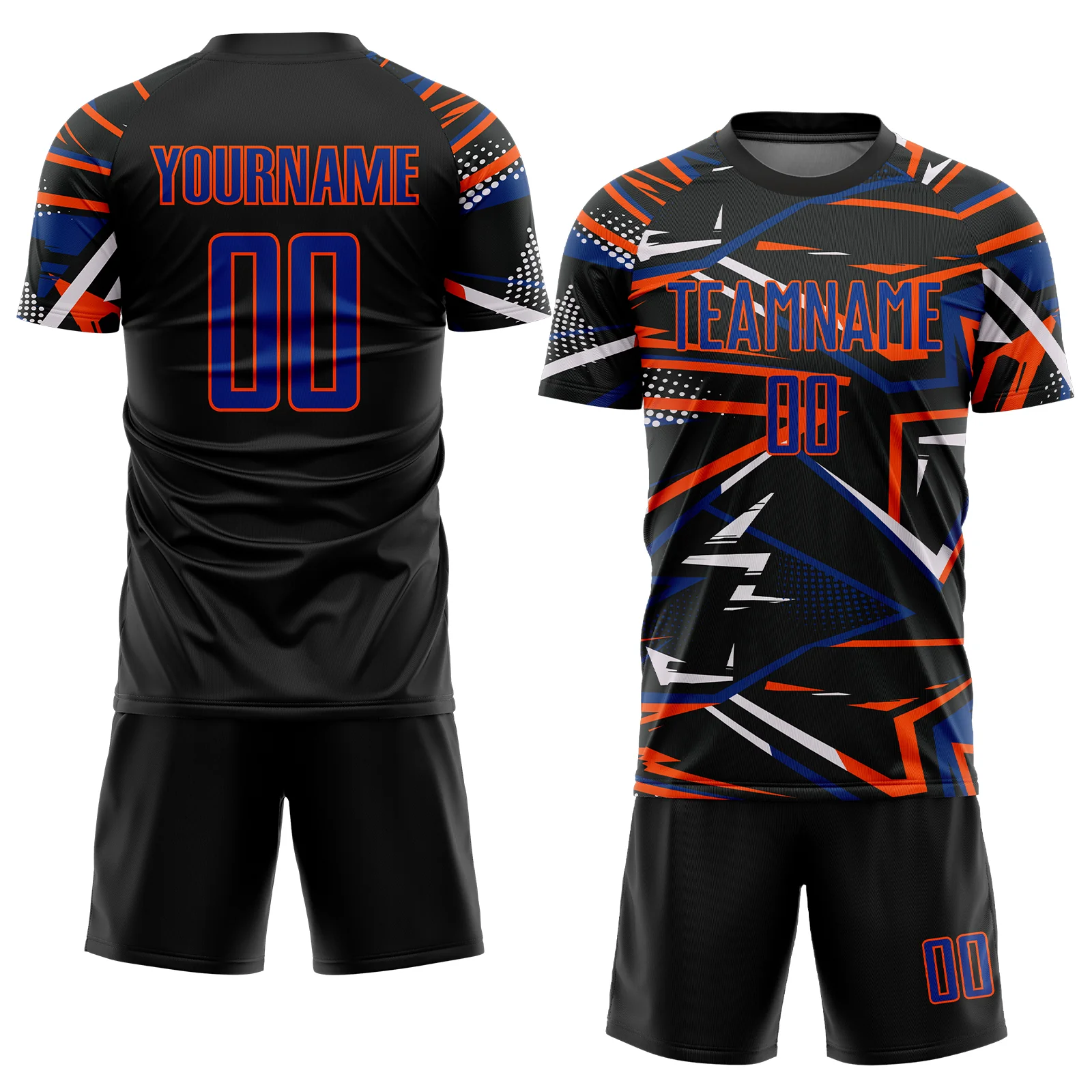 Custom Black Royal Orange-White Abstract Geometric Stripes Sports Sublimation Soccer Uniform Jersey - Image 2