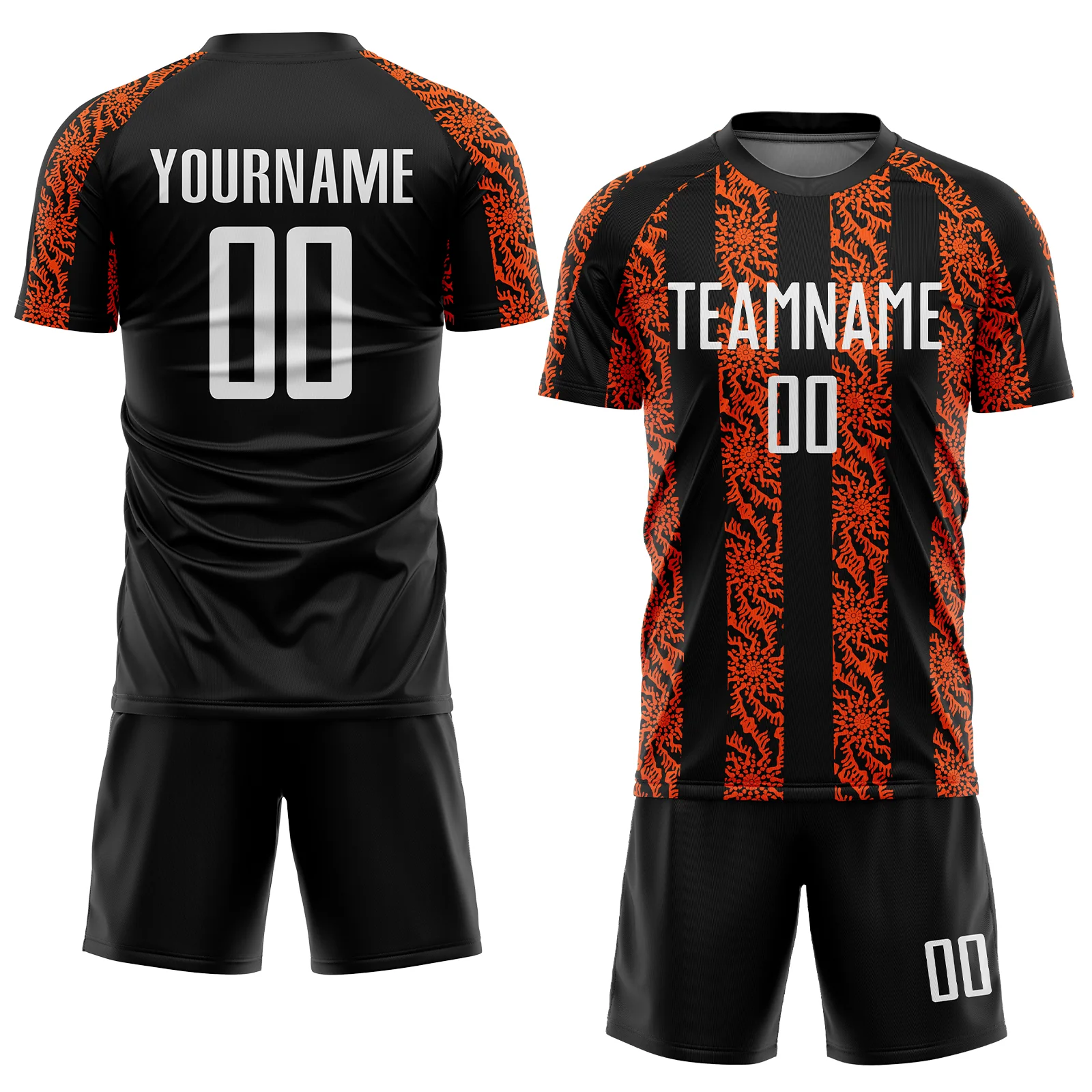 Custom Black White-Orange Abstract Shape Sublimation Soccer Uniform Jersey - Image 2